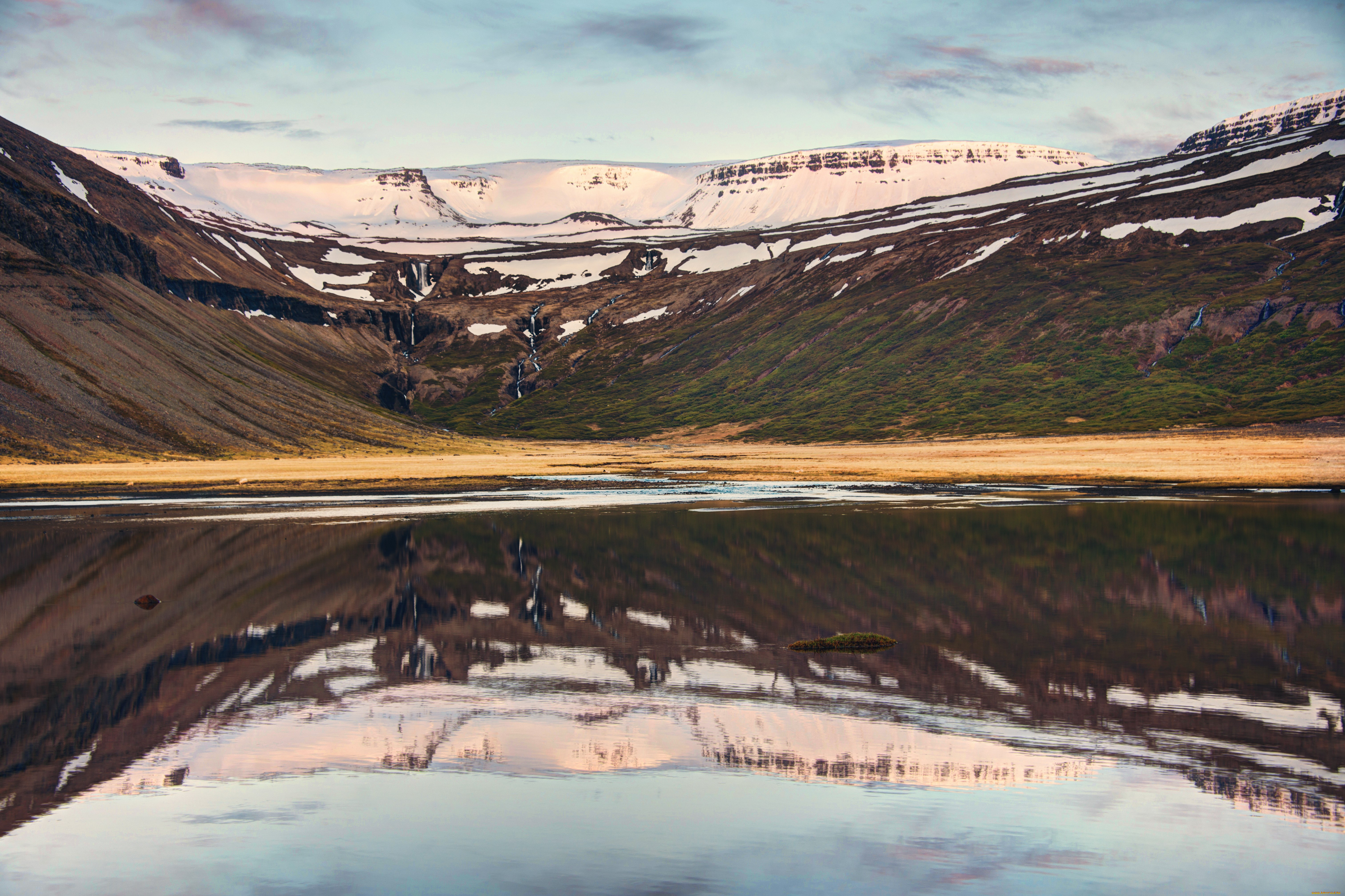 природа, реки, озера, снежные, вершины