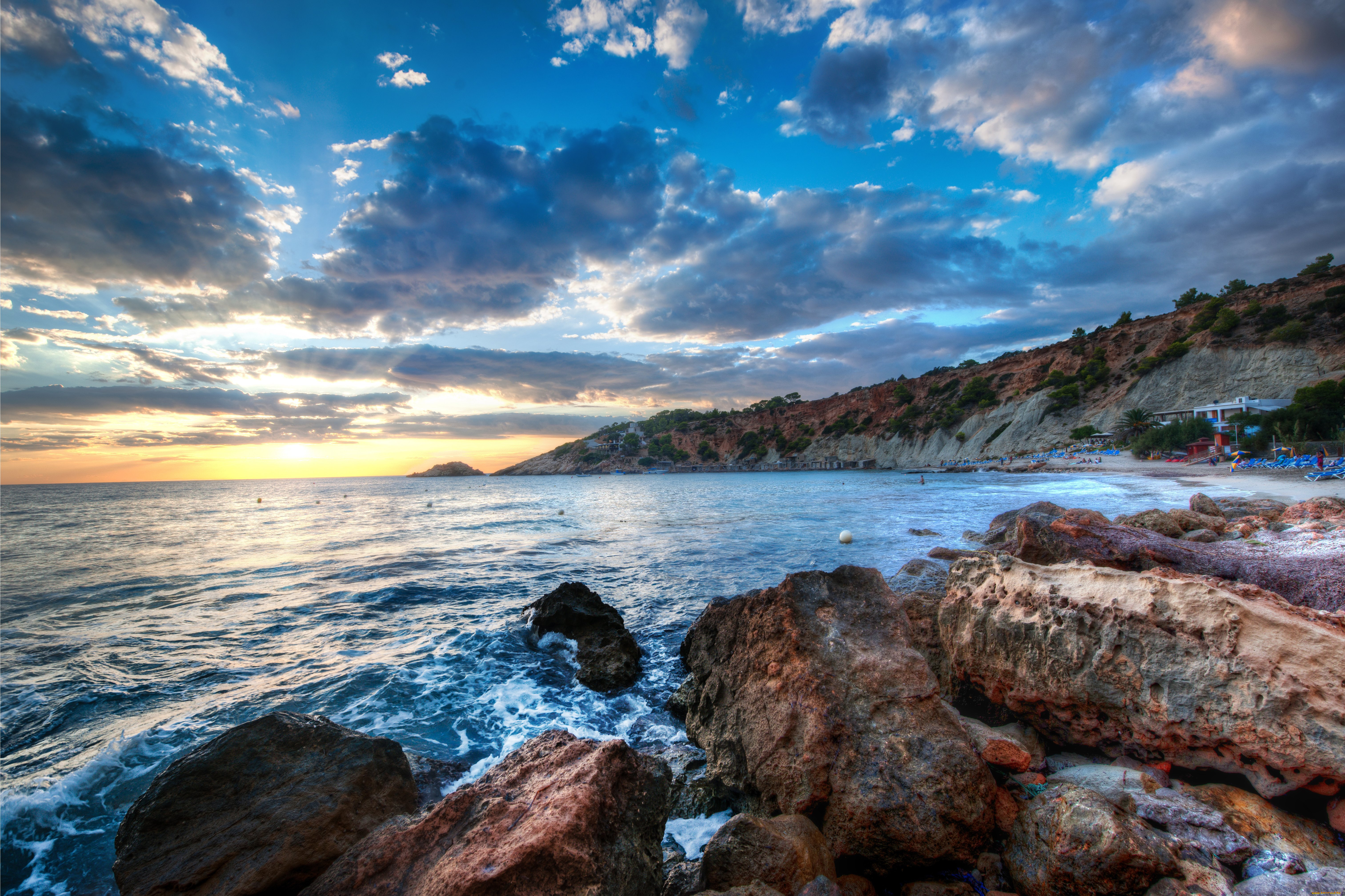 природа, побережье, пляж, ибица, солнце