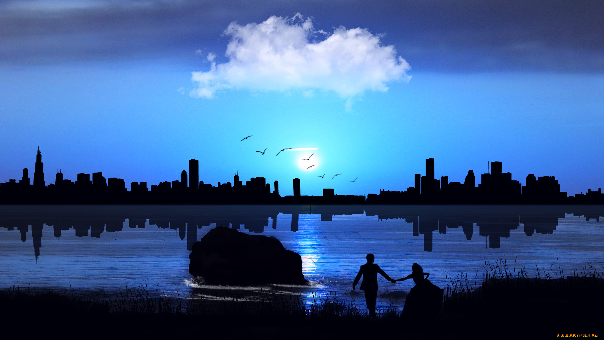 3д, графика, architecture, архитектура, небо, ночь, фигуры, деревья, облака, планета