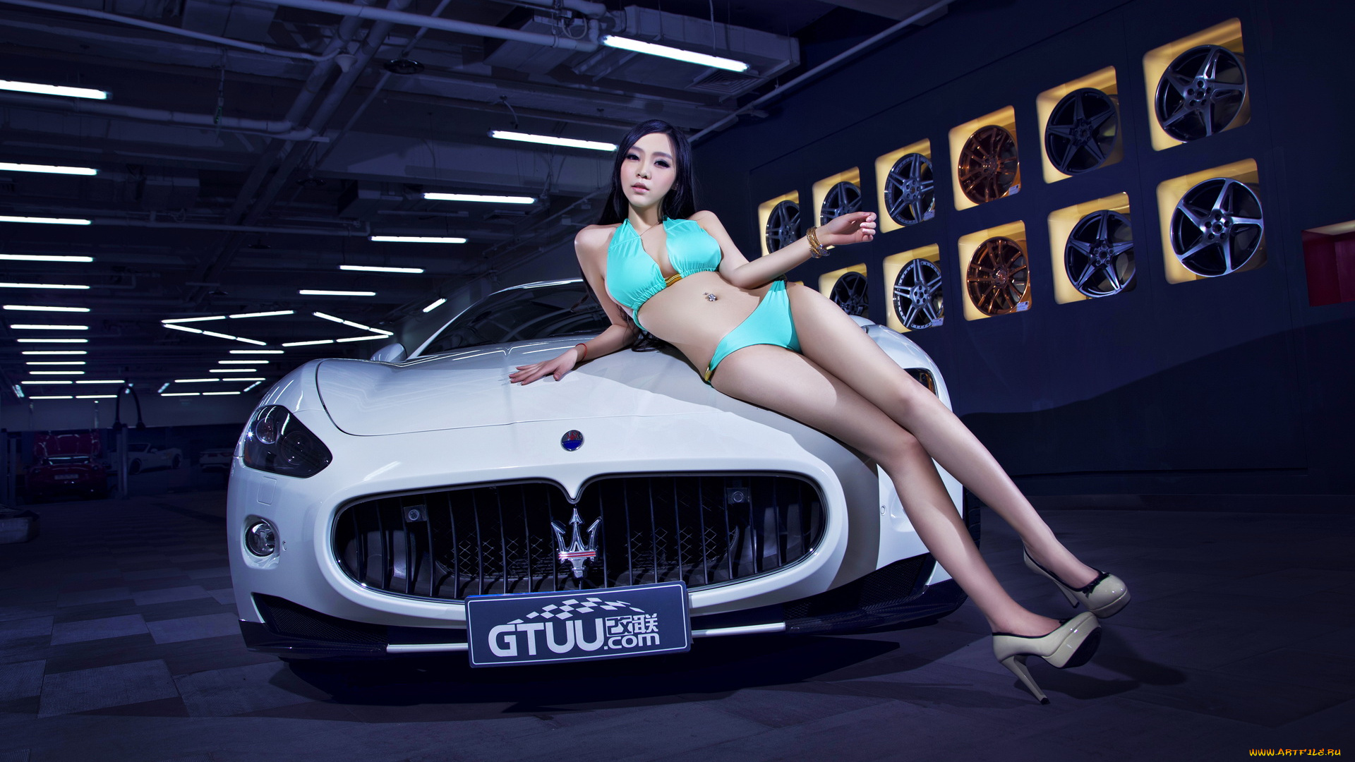 автомобили, авто, девушками, азиатка, maserati, gts, синий