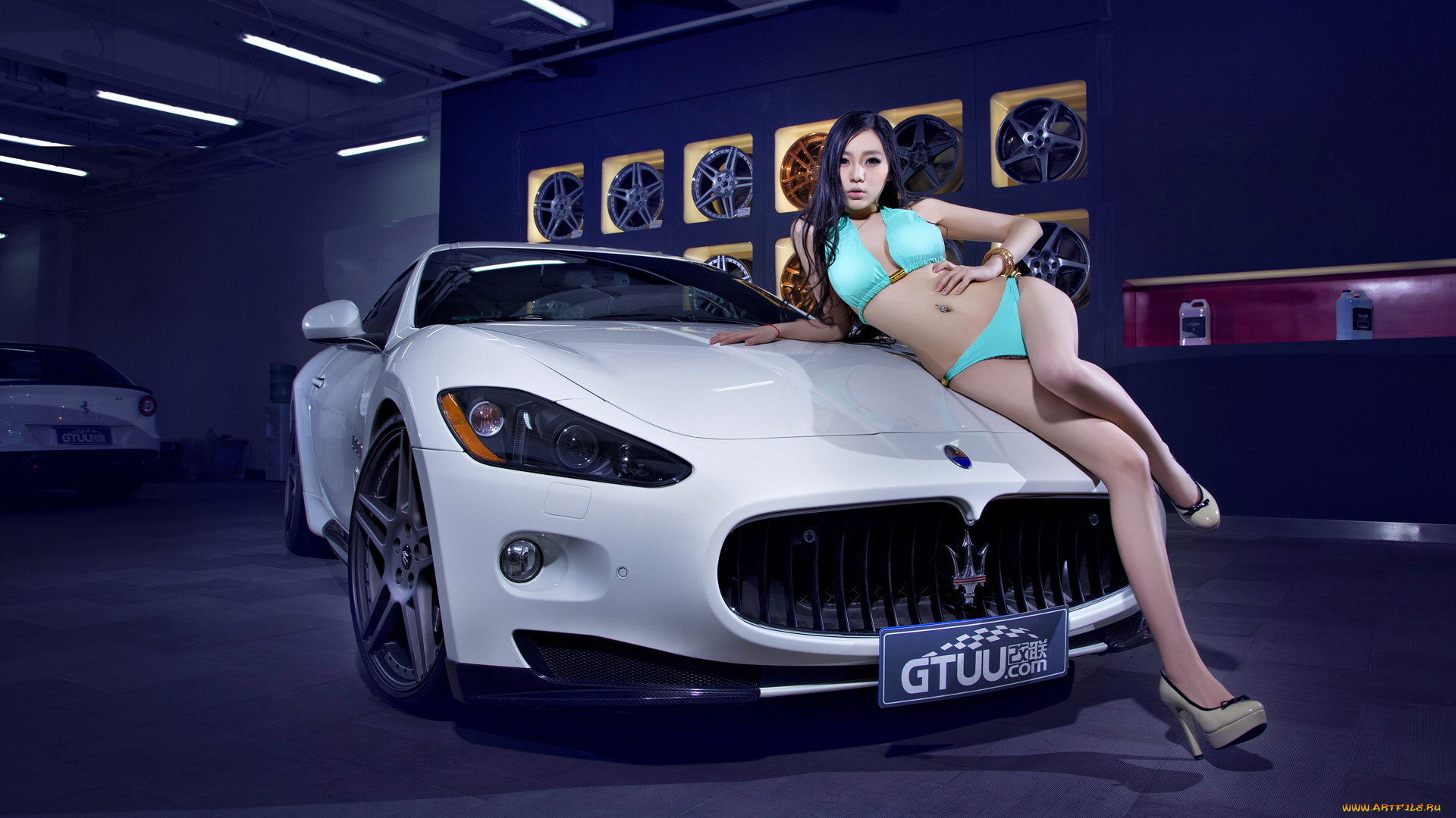 автомобили, авто, девушками, maserati, gts, азиатка, синий