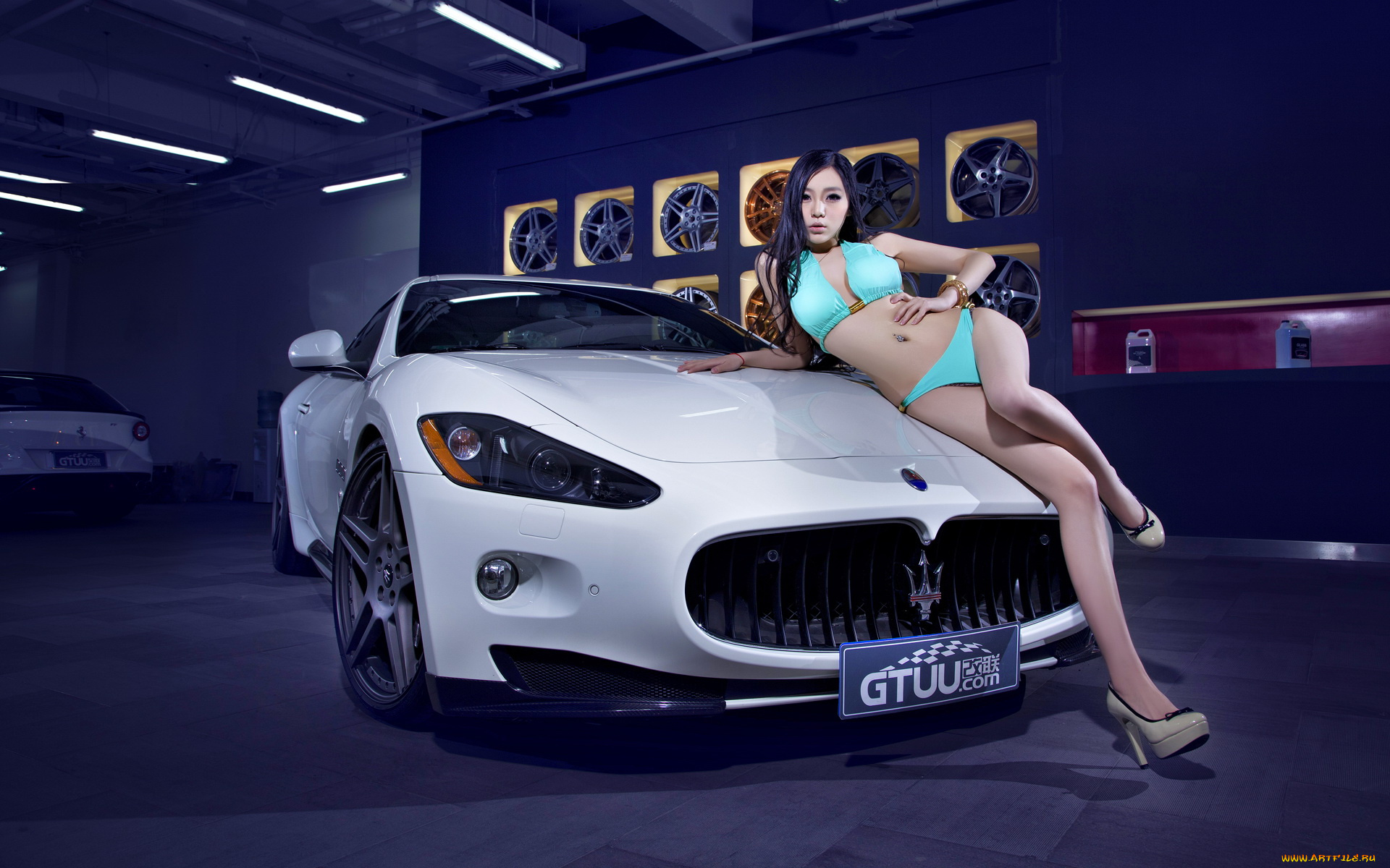 автомобили, авто, девушками, maserati, gts, азиатка, синий