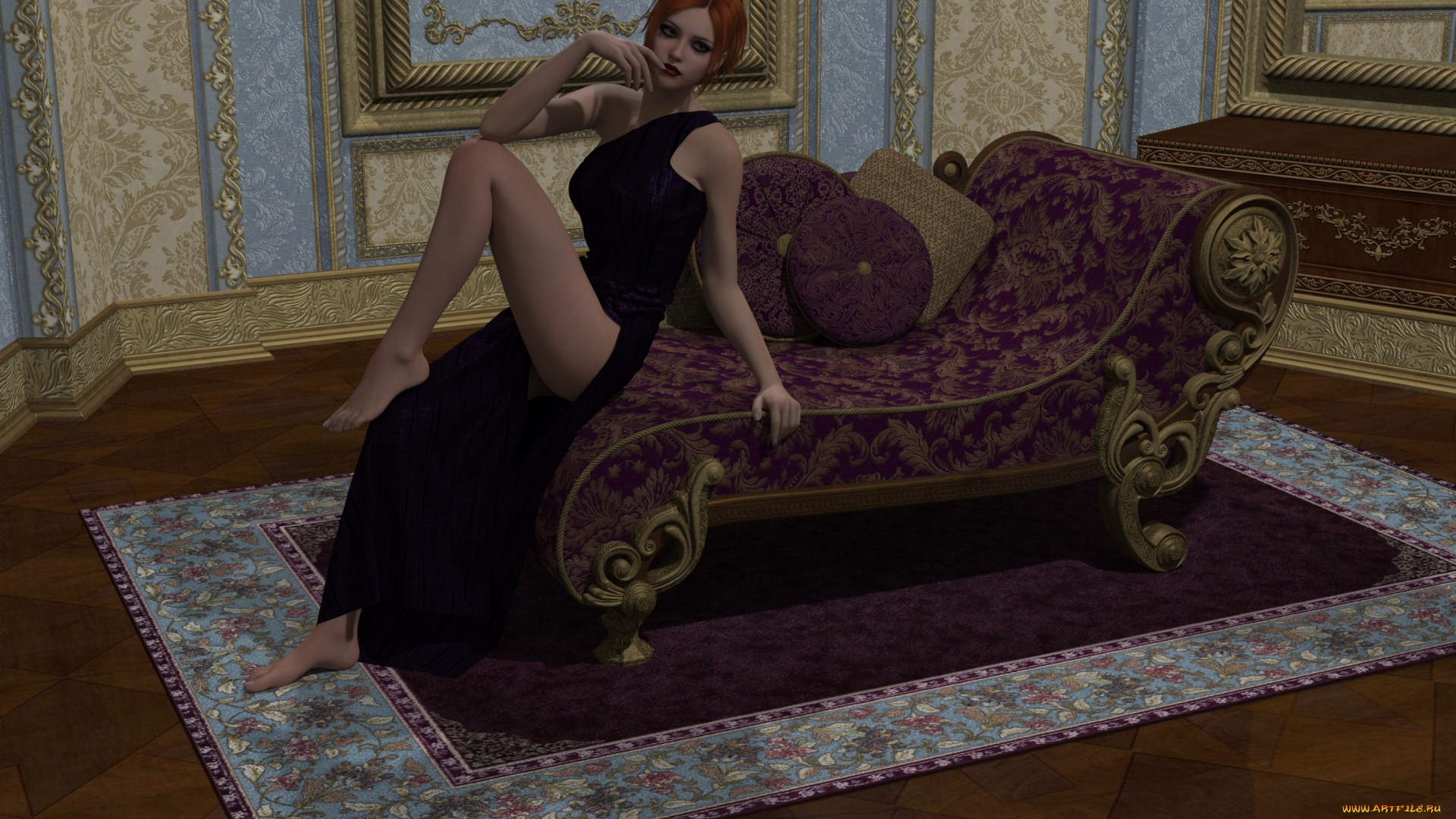 3д, графика, люди, , people, девушка, диван, комната, взгляд