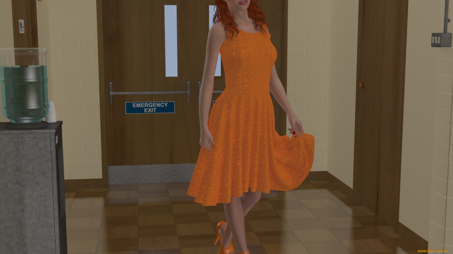 3д, графика, люди, , people, платье, рыжая, взгляд, девушка