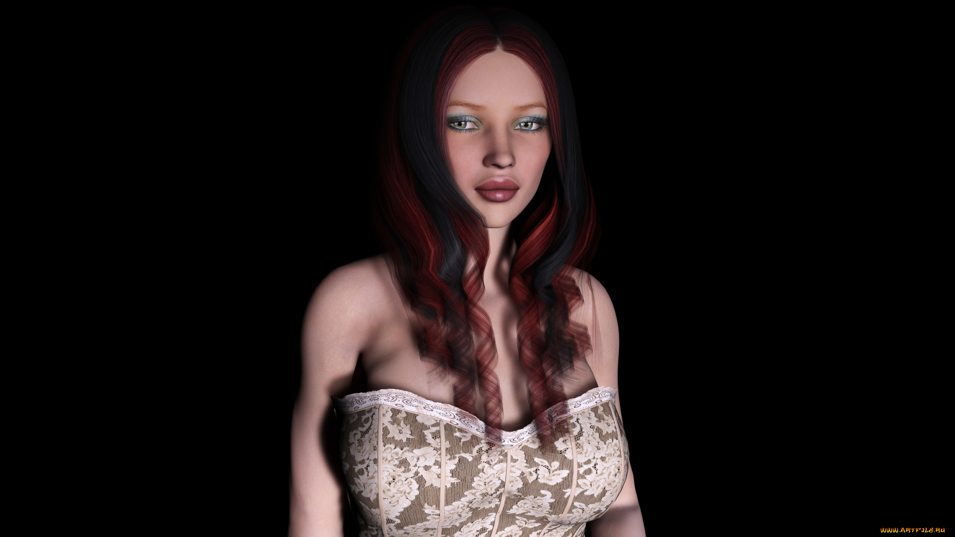 3д, графика, люди, , people, рыжая, фон, взгляд, девушка