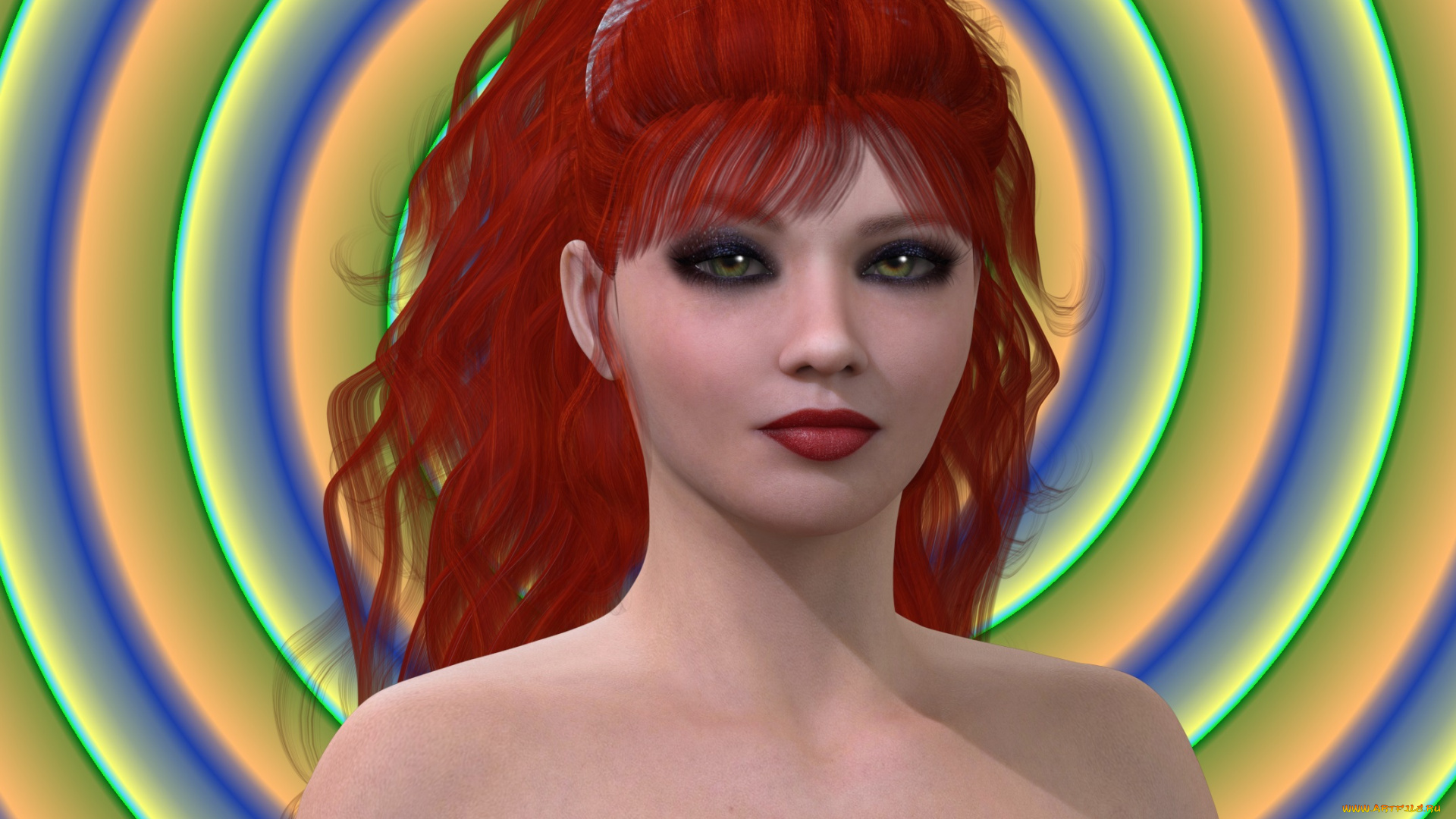 3д, графика, портрет, , portraits, девушка, рыжая, взгляд
