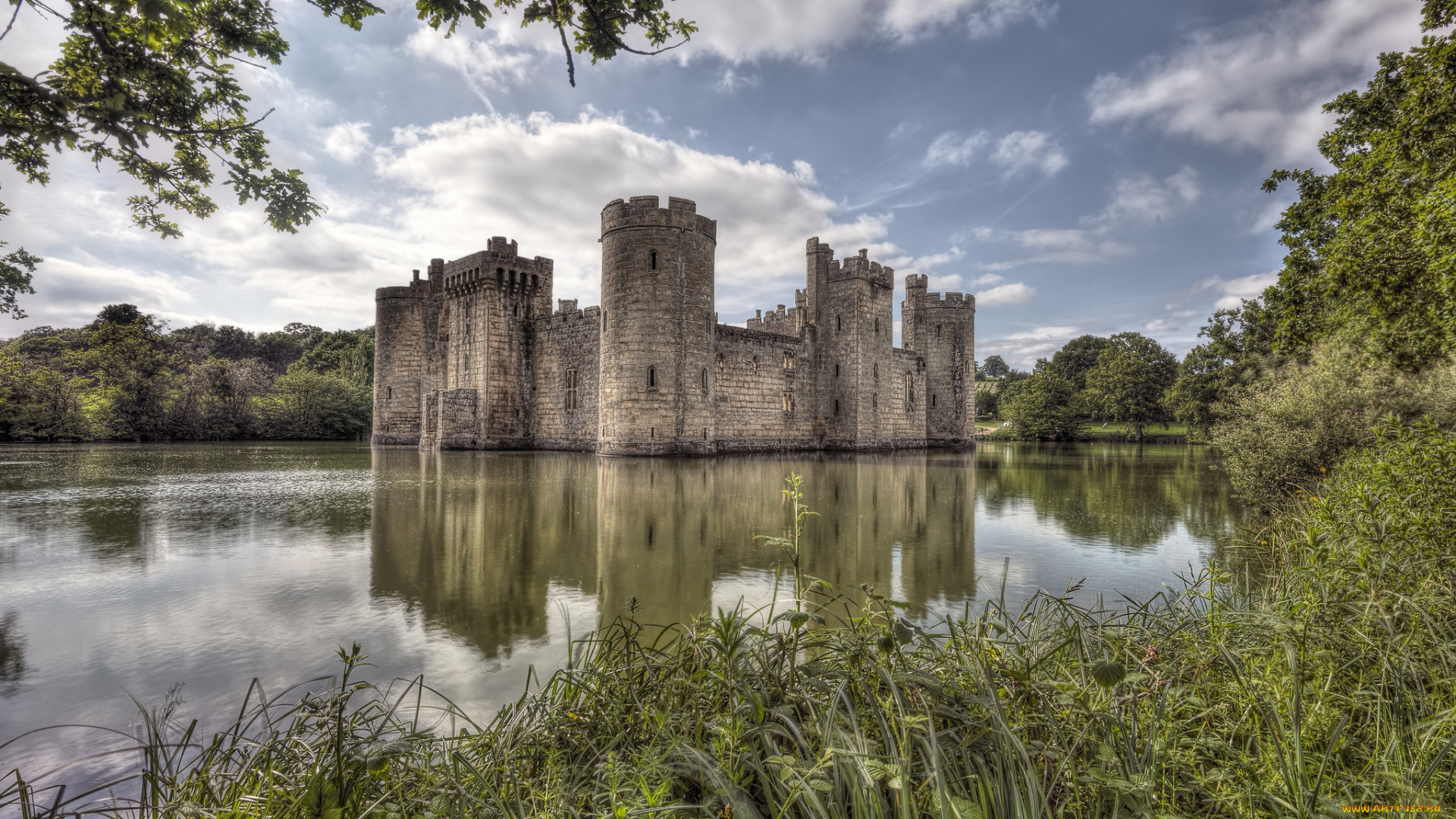 bodiam, города, -, дворцы, , замки, , крепости, лес, озеро, замок