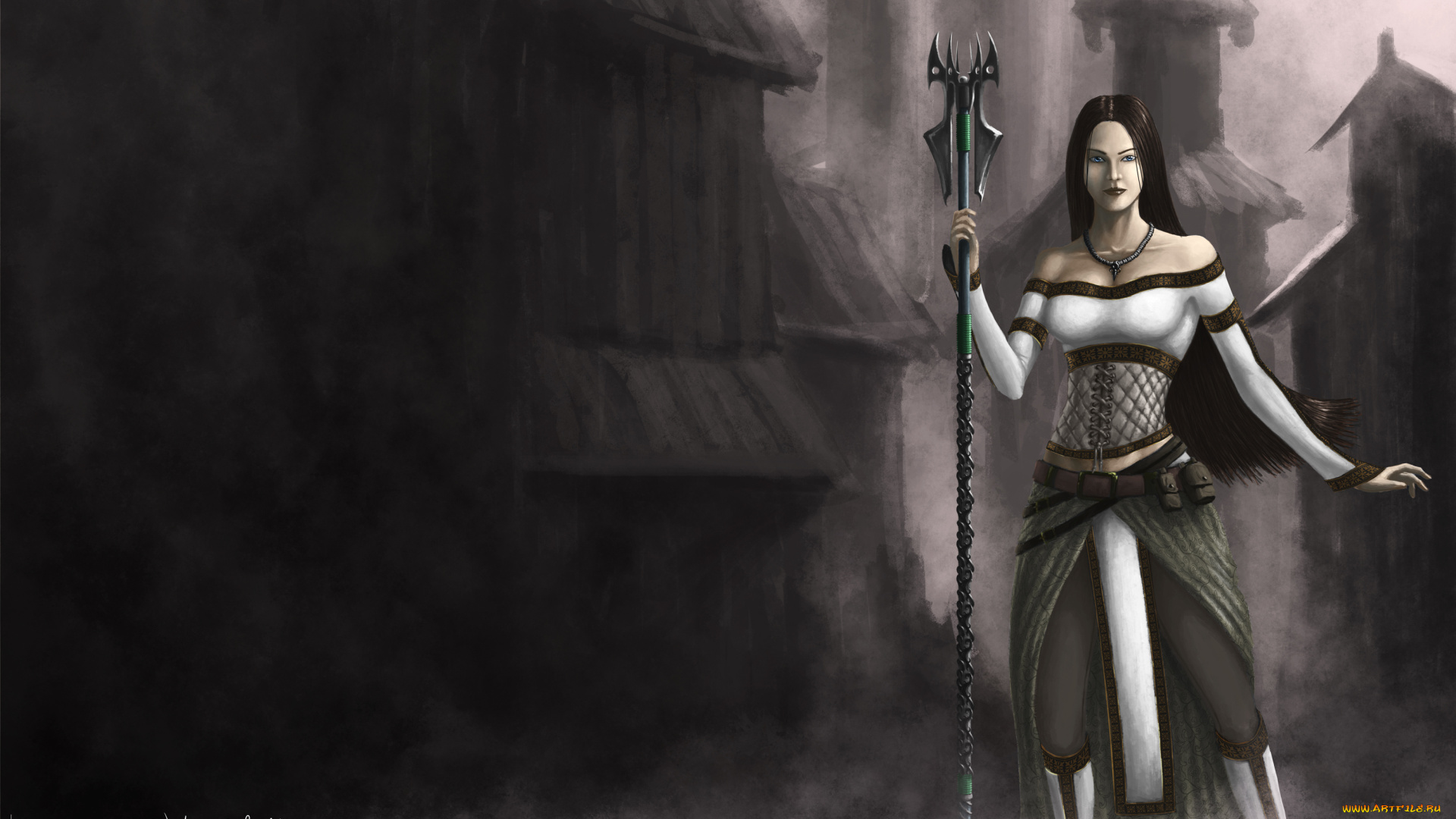 фэнтези, девушки, посох, девушка, город