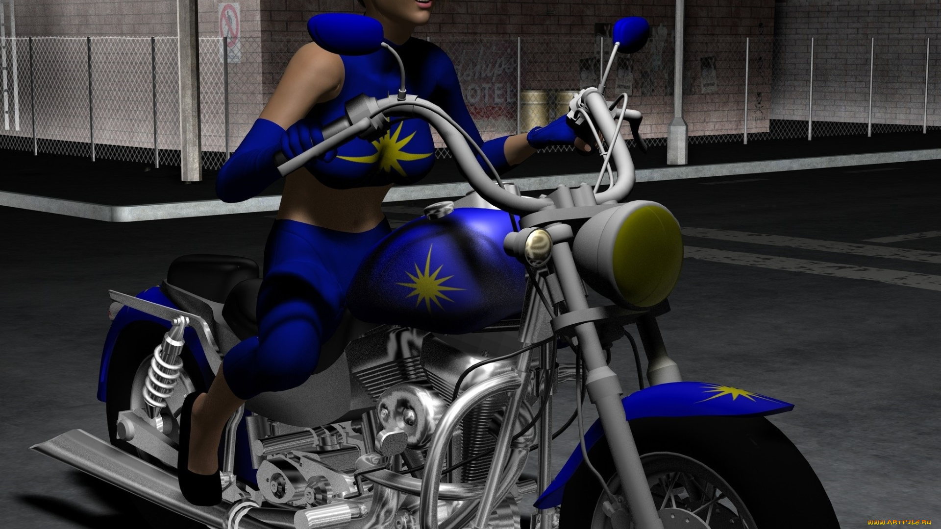 мотоциклы, 3d, мотоцикл, улыбка, взгляд, девушка