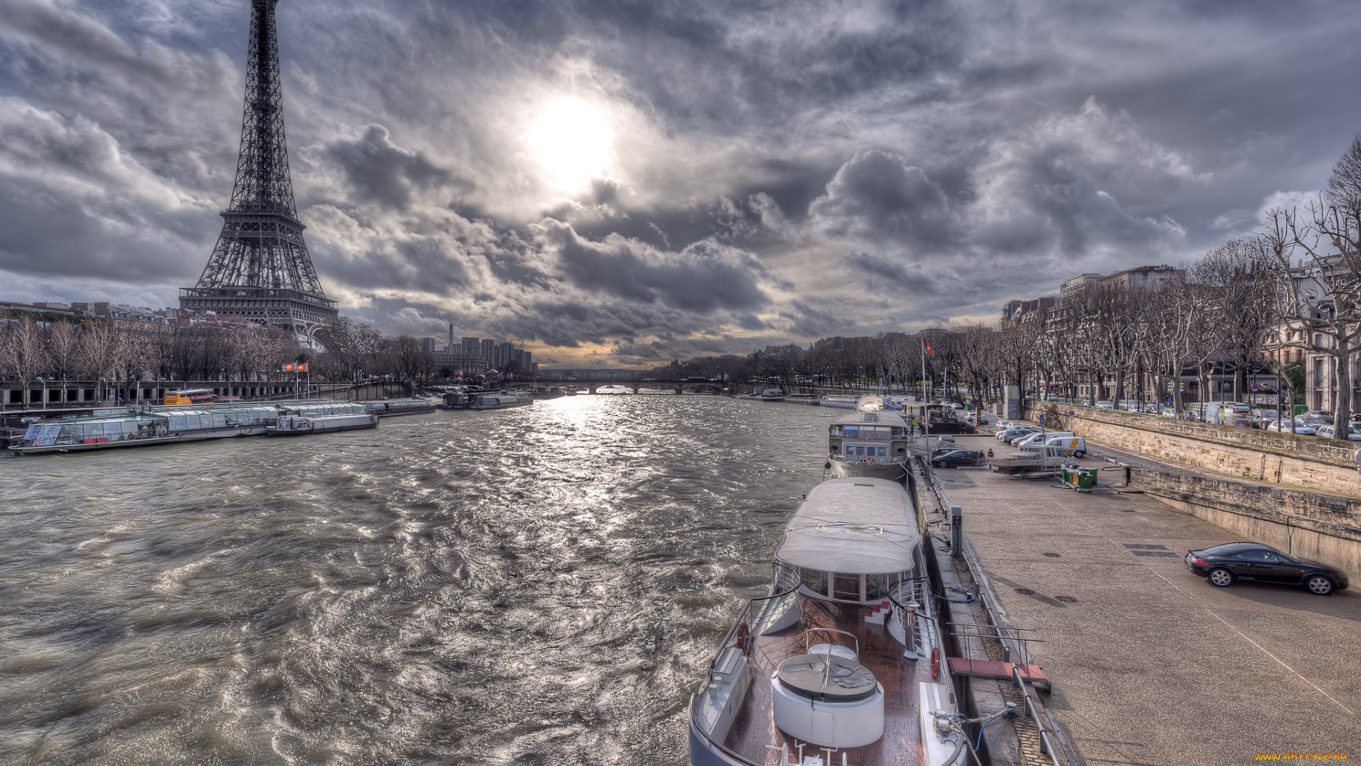 paris, sunshine, города, париж, , франция, река, набережная, башня