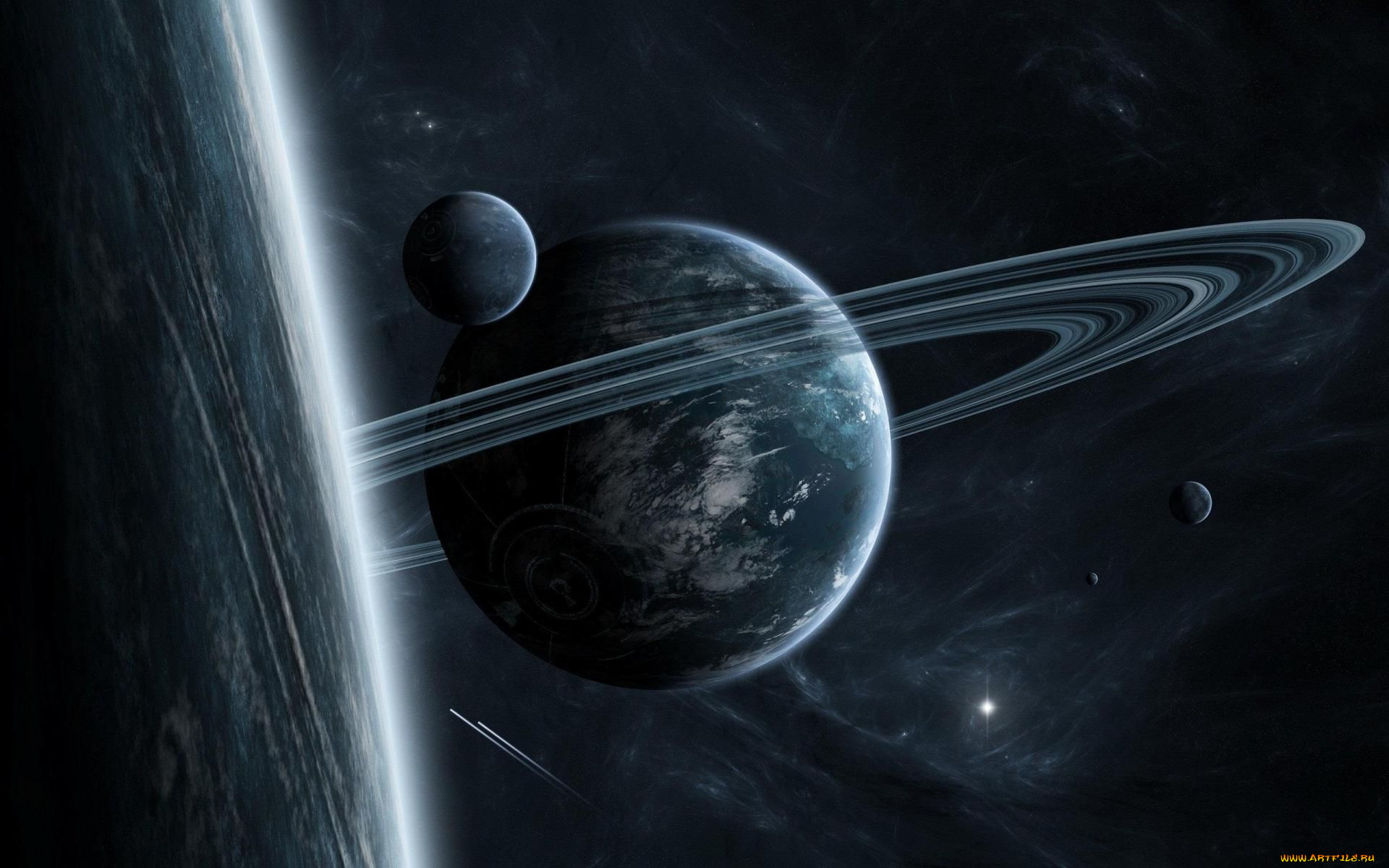 космос, арт, вселенная, звезды, планеты