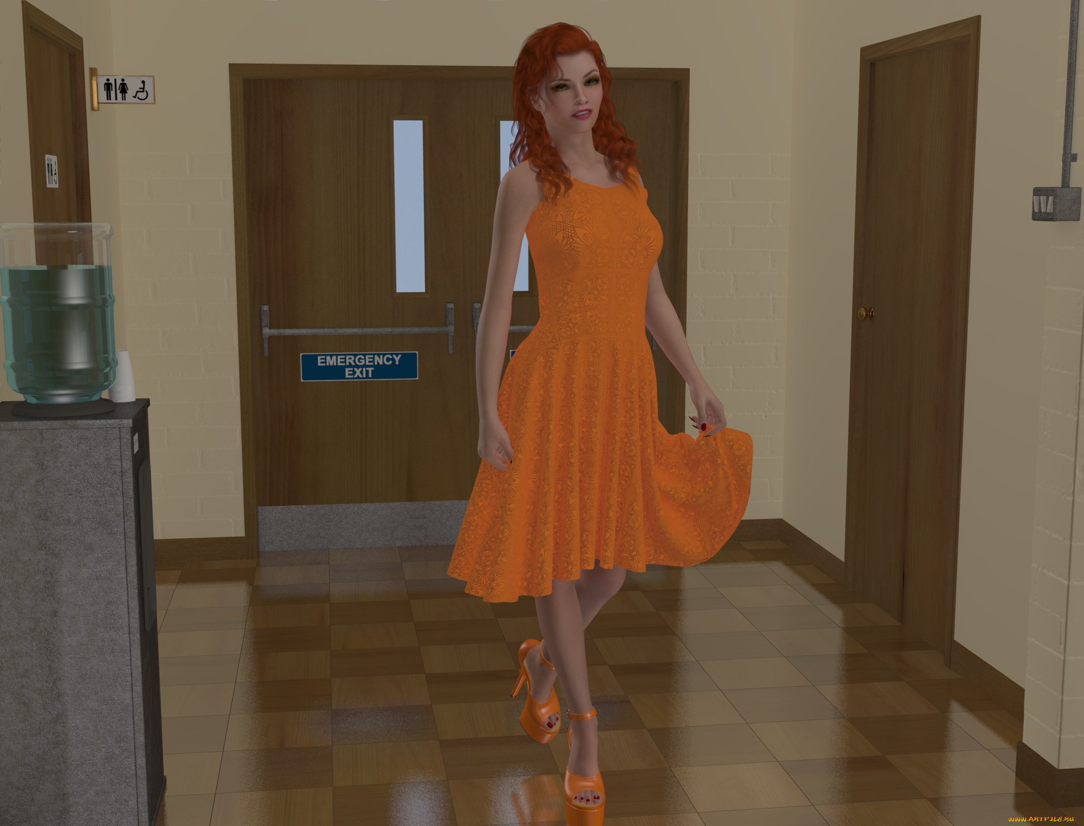 3д, графика, люди, , people, платье, рыжая, взгляд, девушка