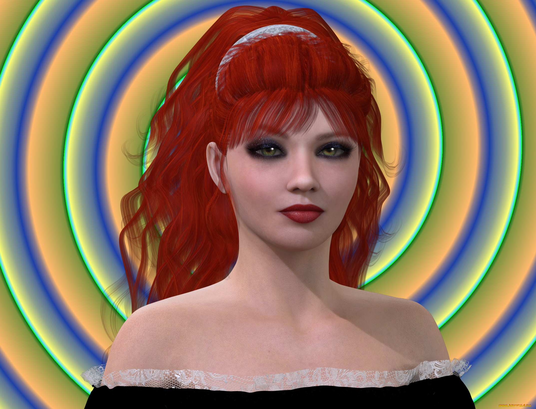 3д, графика, портрет, , portraits, девушка, рыжая, взгляд