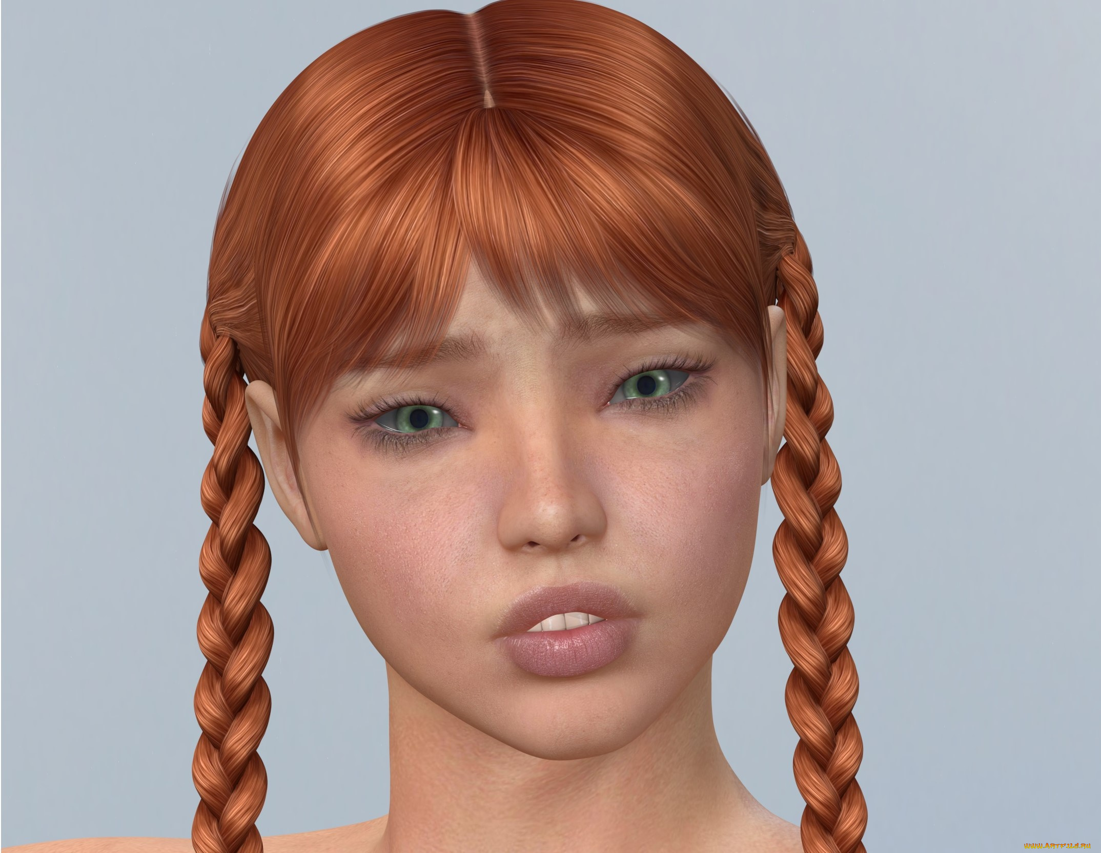 3д, графика, портрет, , portraits, косички, фон, взгляд, девушка