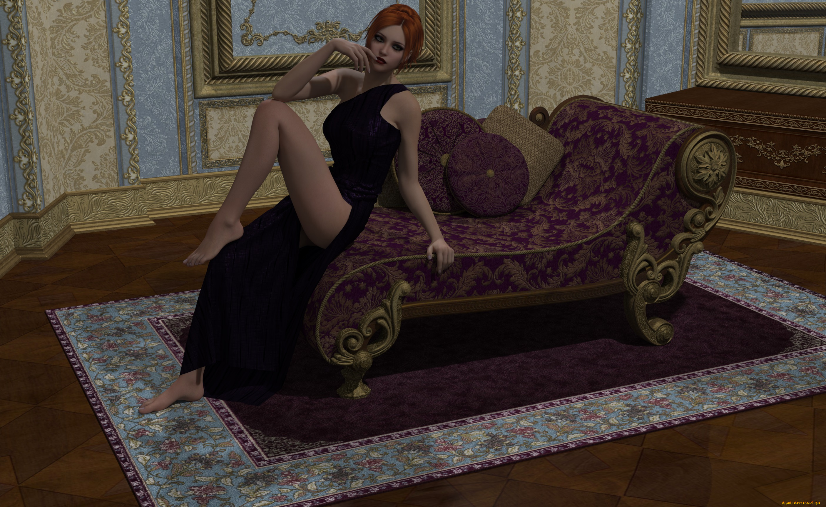 3д, графика, люди, , people, девушка, диван, комната, взгляд