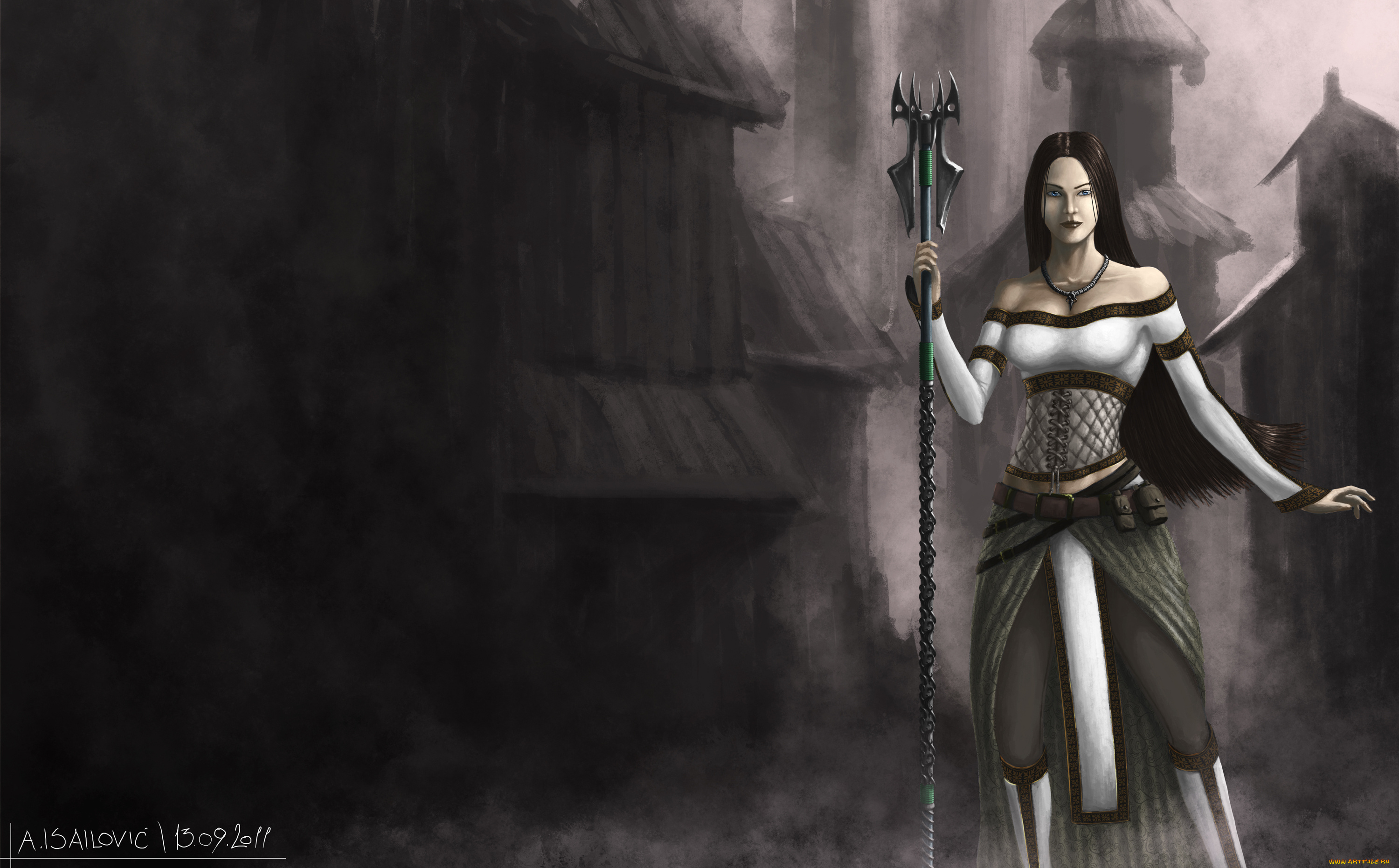 фэнтези, девушки, посох, девушка, город