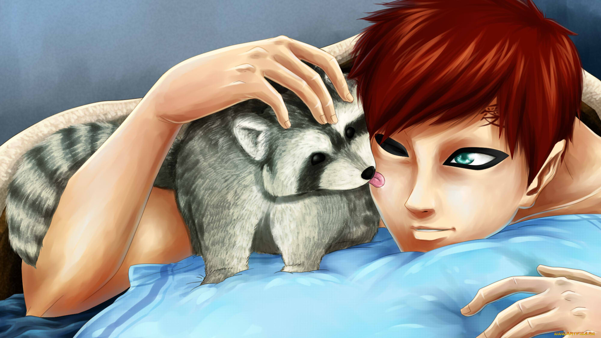 разное, арты, наруто, арт, гаара, енот, парень, аниме