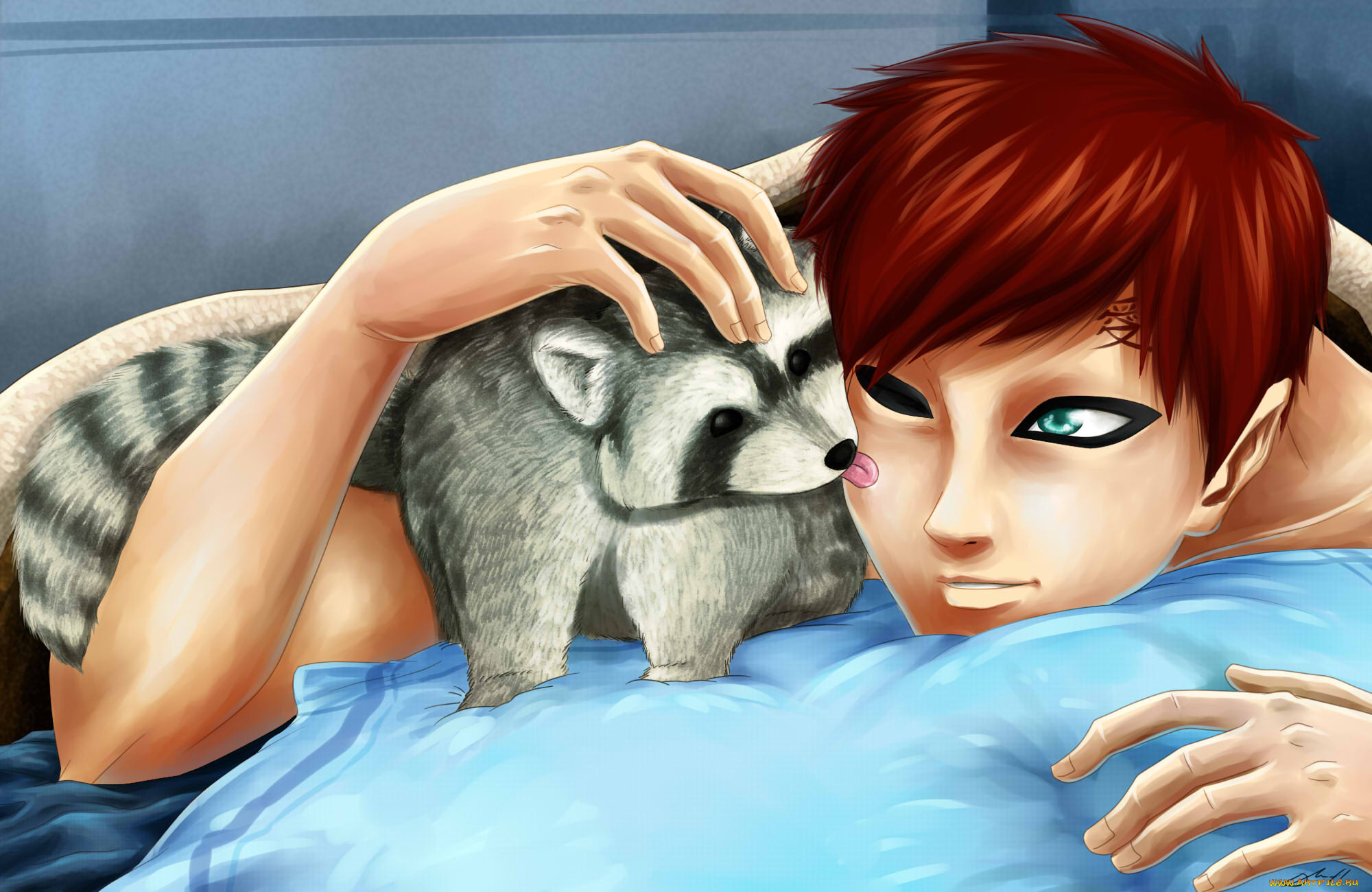 разное, арты, наруто, арт, гаара, енот, парень, аниме