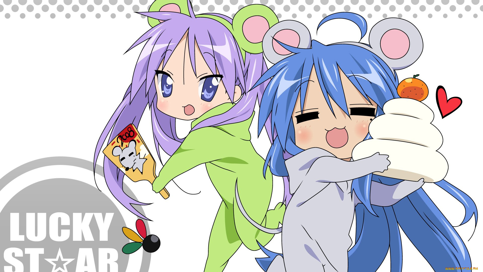 аниме, lucky, star, взгляд, девушки, фон