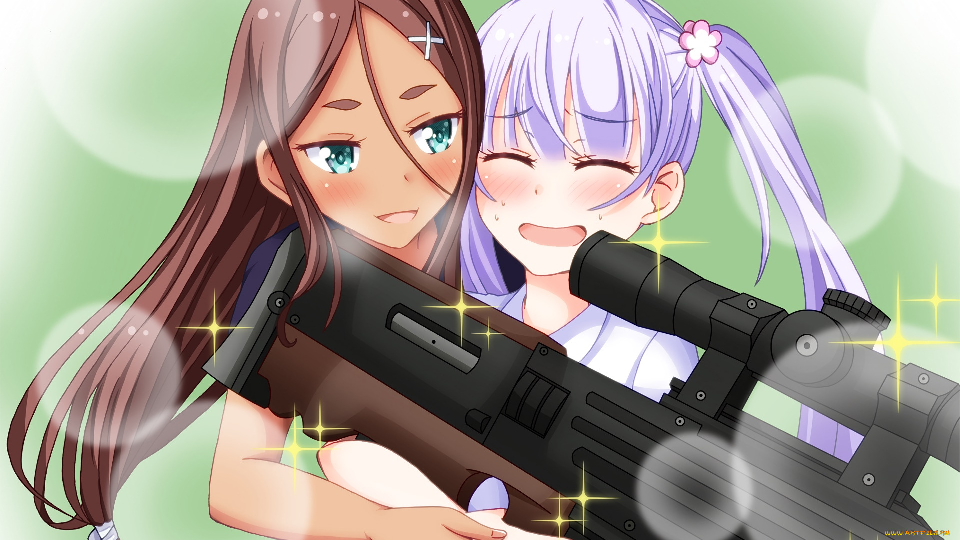 аниме, new, game, фон, девушки, взгляд