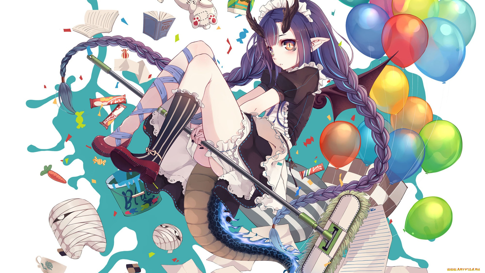 аниме, животные, , существа, существо, девушка, хвост