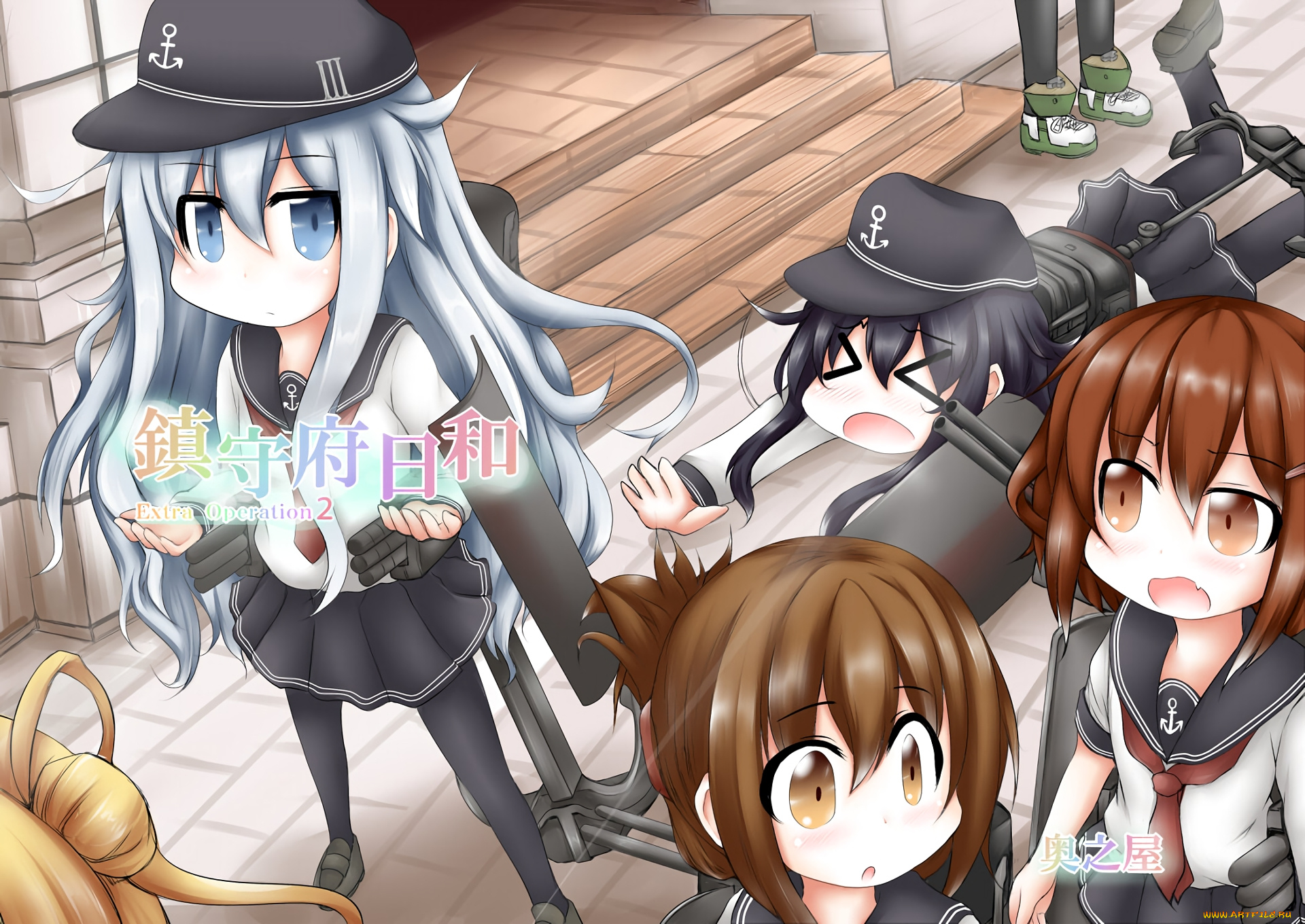 аниме, kantai, collection, девушки, взгляд, фон