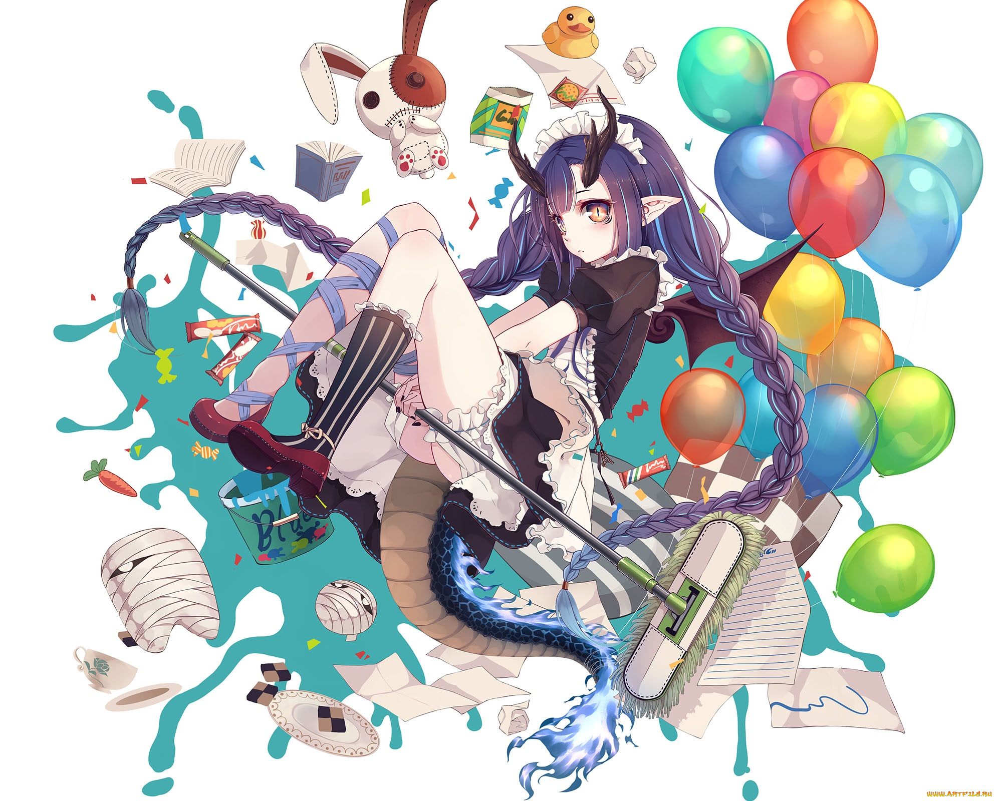 аниме, животные, , существа, существо, девушка, хвост