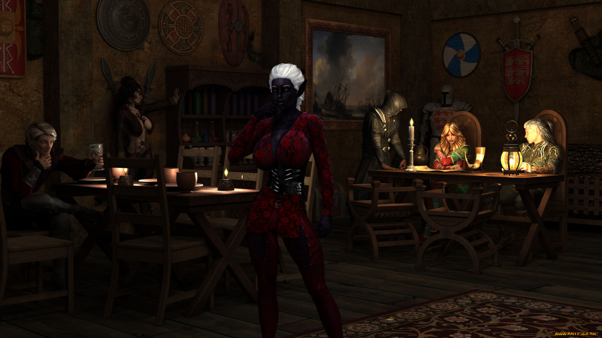 3д, графика, эльфы, , elves, фон, взгляд, девушка