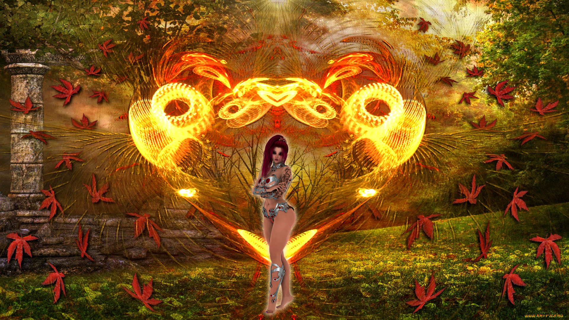 3д, графика, фантазия, , fantasy, фон, взгляд, девушка