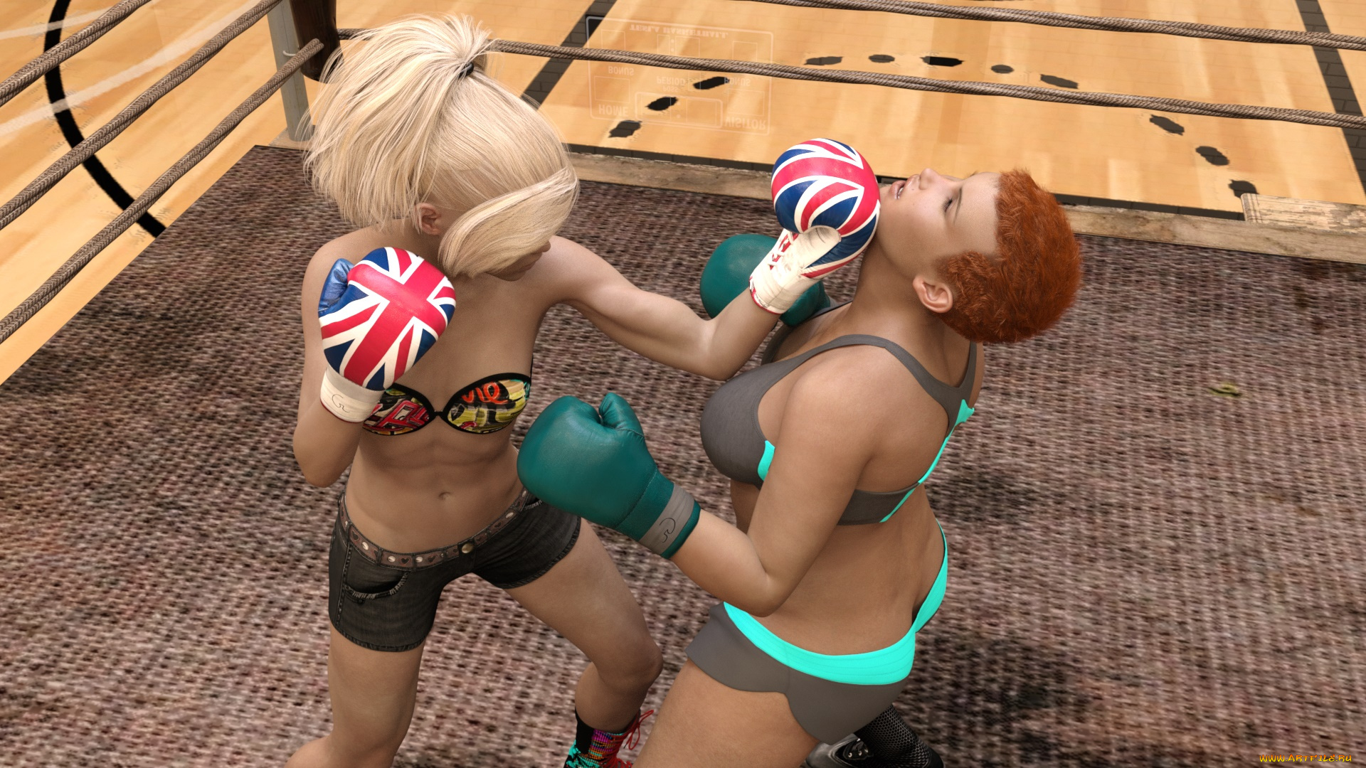 3д, графика, спорт, , sport, бокс, ринг, фон, взгляд, девушки