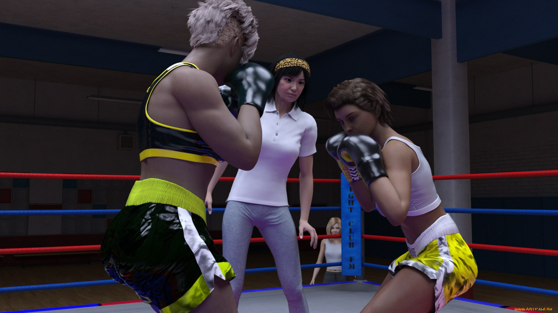3д, графика, спорт, , sport, девушки, ринг, бокс, фон, взгляд