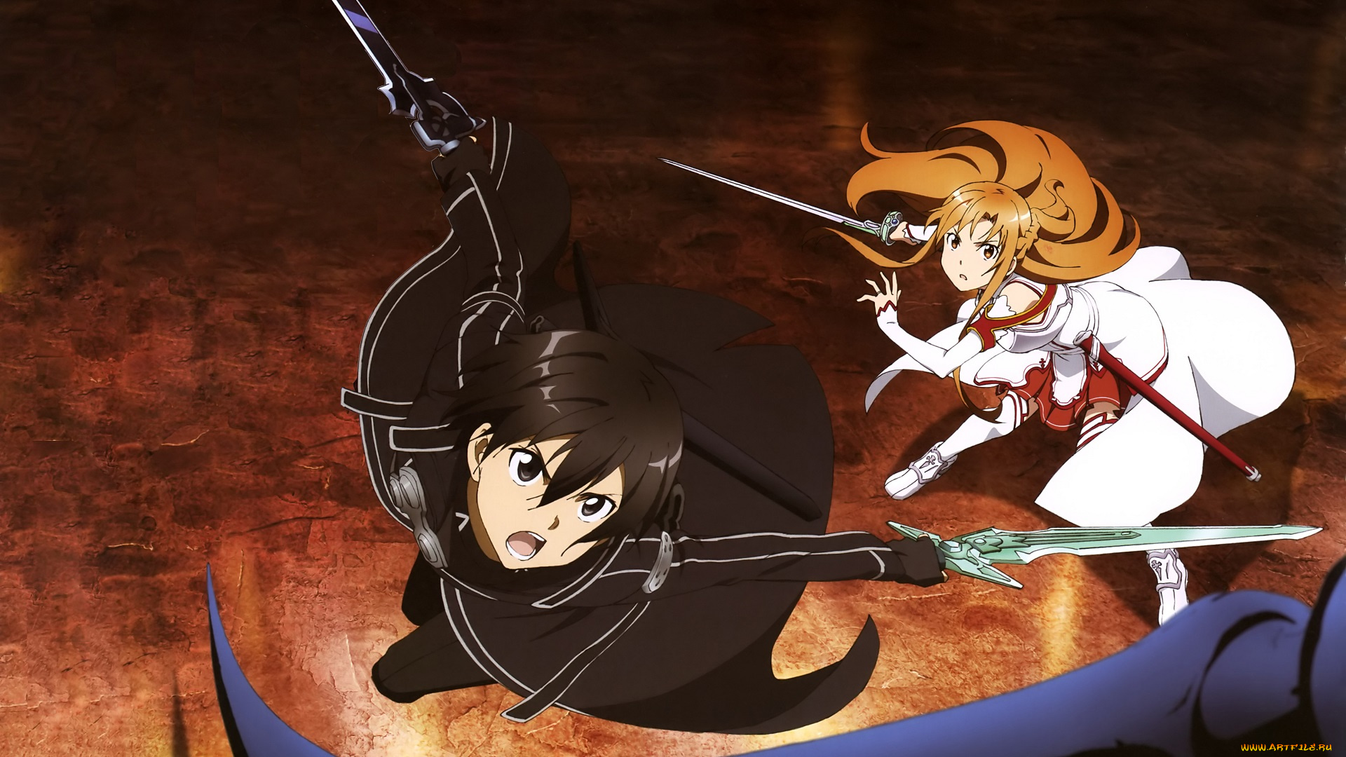 аниме, sword, art, online, двое