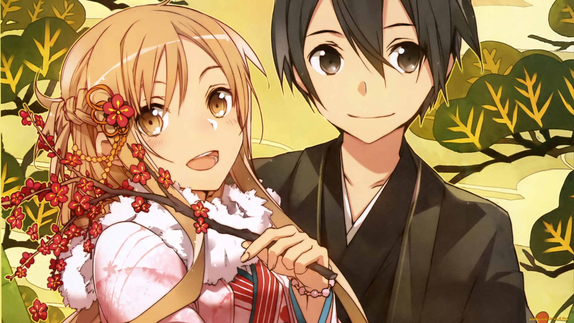 аниме, sword, art, online, пара