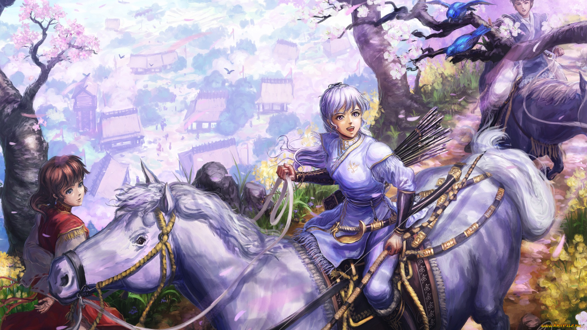 аниме, животные, , существа, лошади, люди