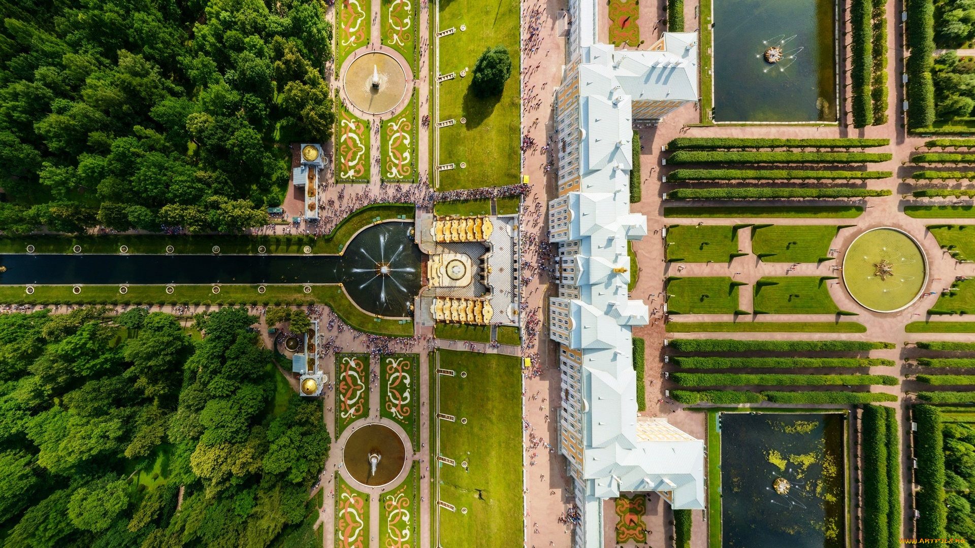 большой, каскад, , петергоф, города, санкт-петербург, , петергоф, , россия, парки, дворец, фонтаны, панорама