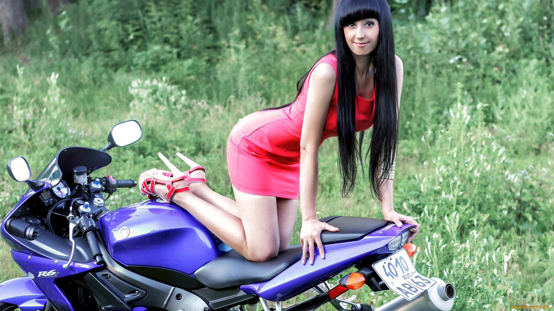 мотоциклы, мото, с, девушкой, туфли, платье