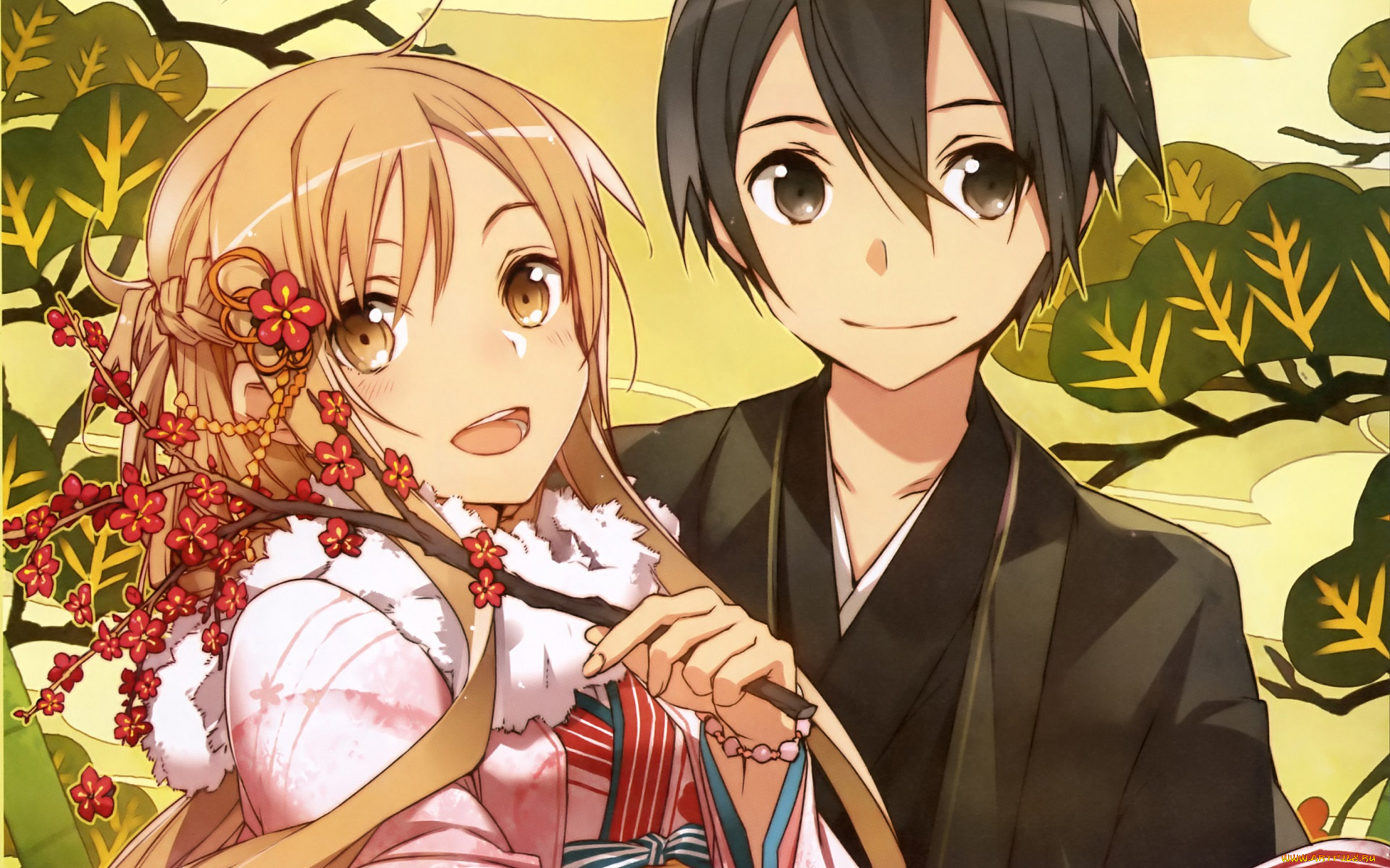 аниме, sword, art, online, пара