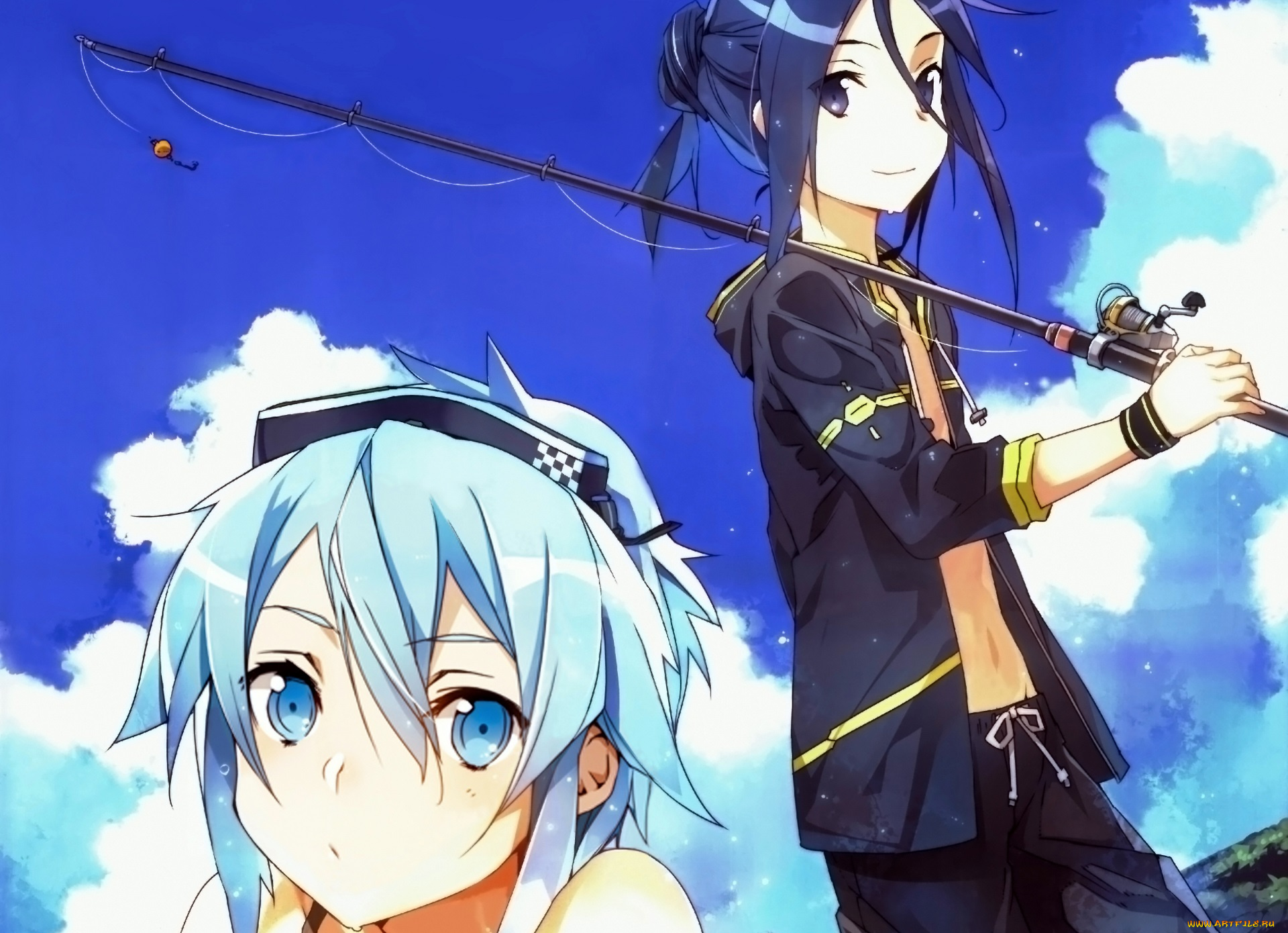 аниме, sword, art, online, двое