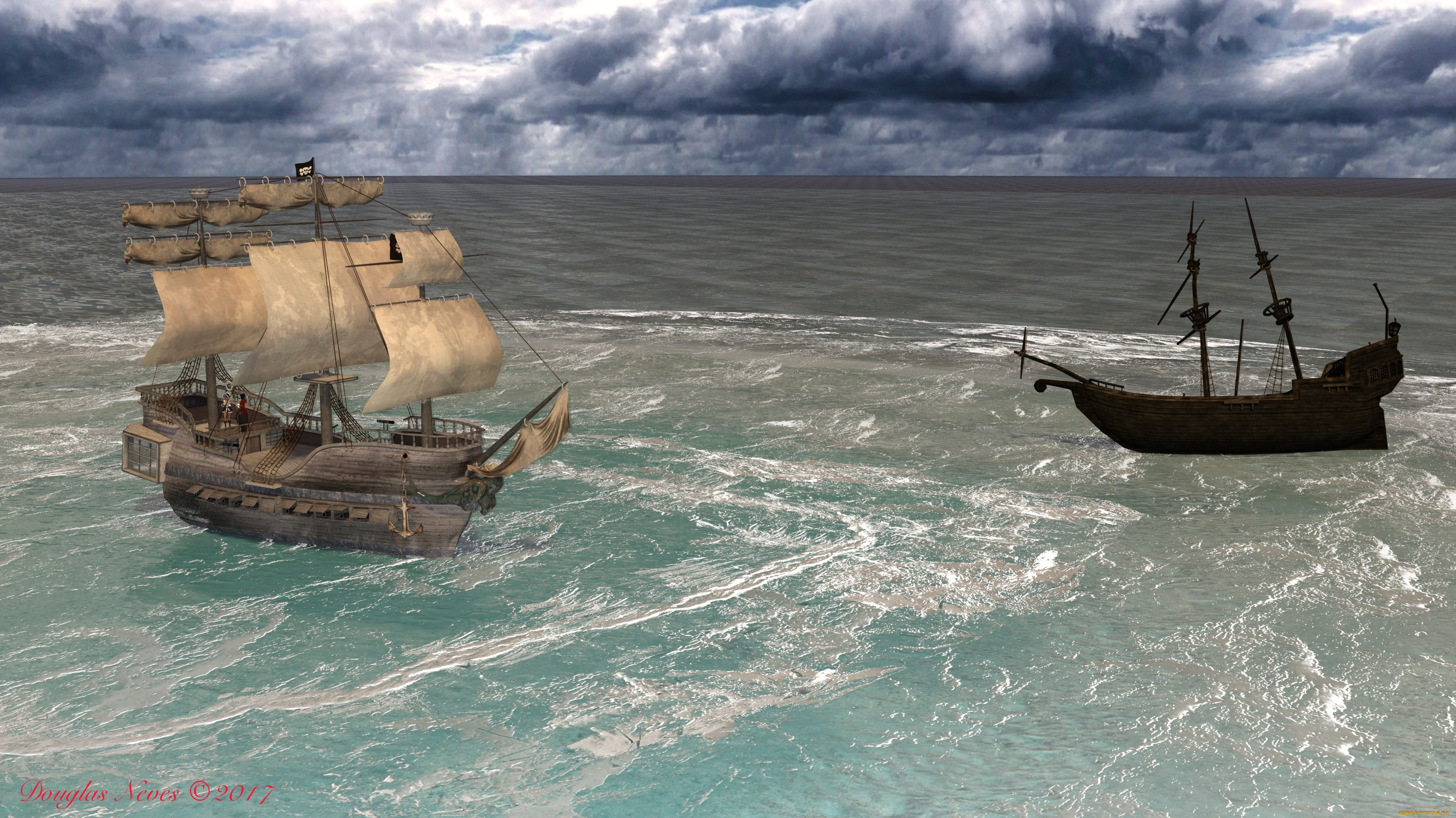 3д, графика, море, , sea, корабль, море