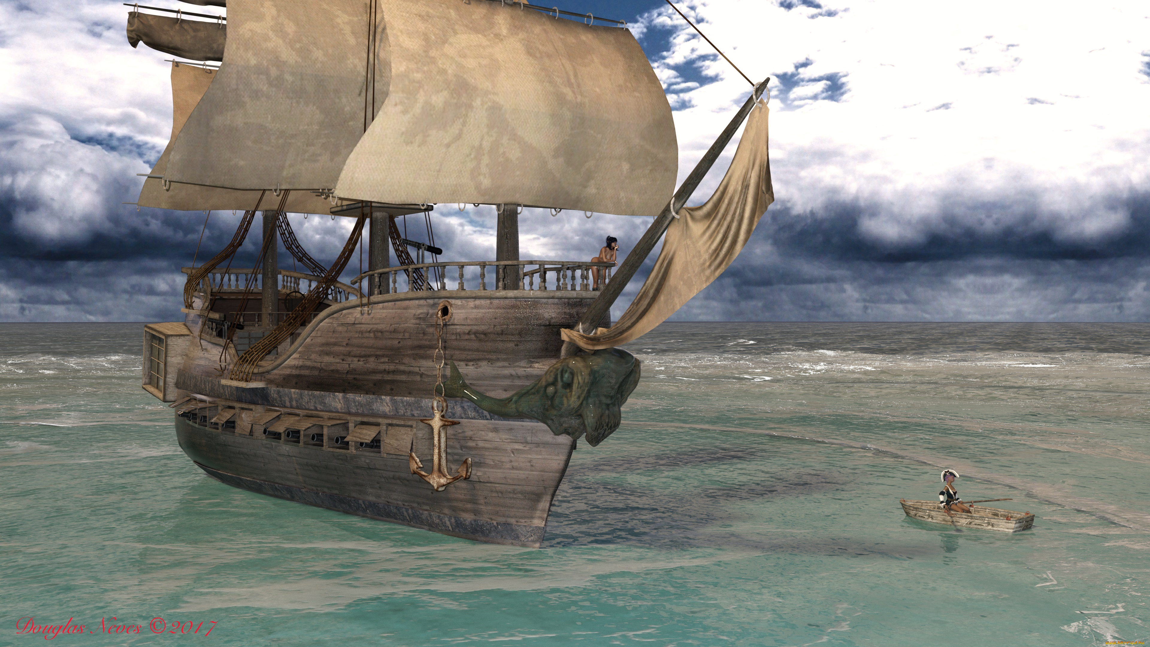 3д, графика, море, , sea, парусник, море