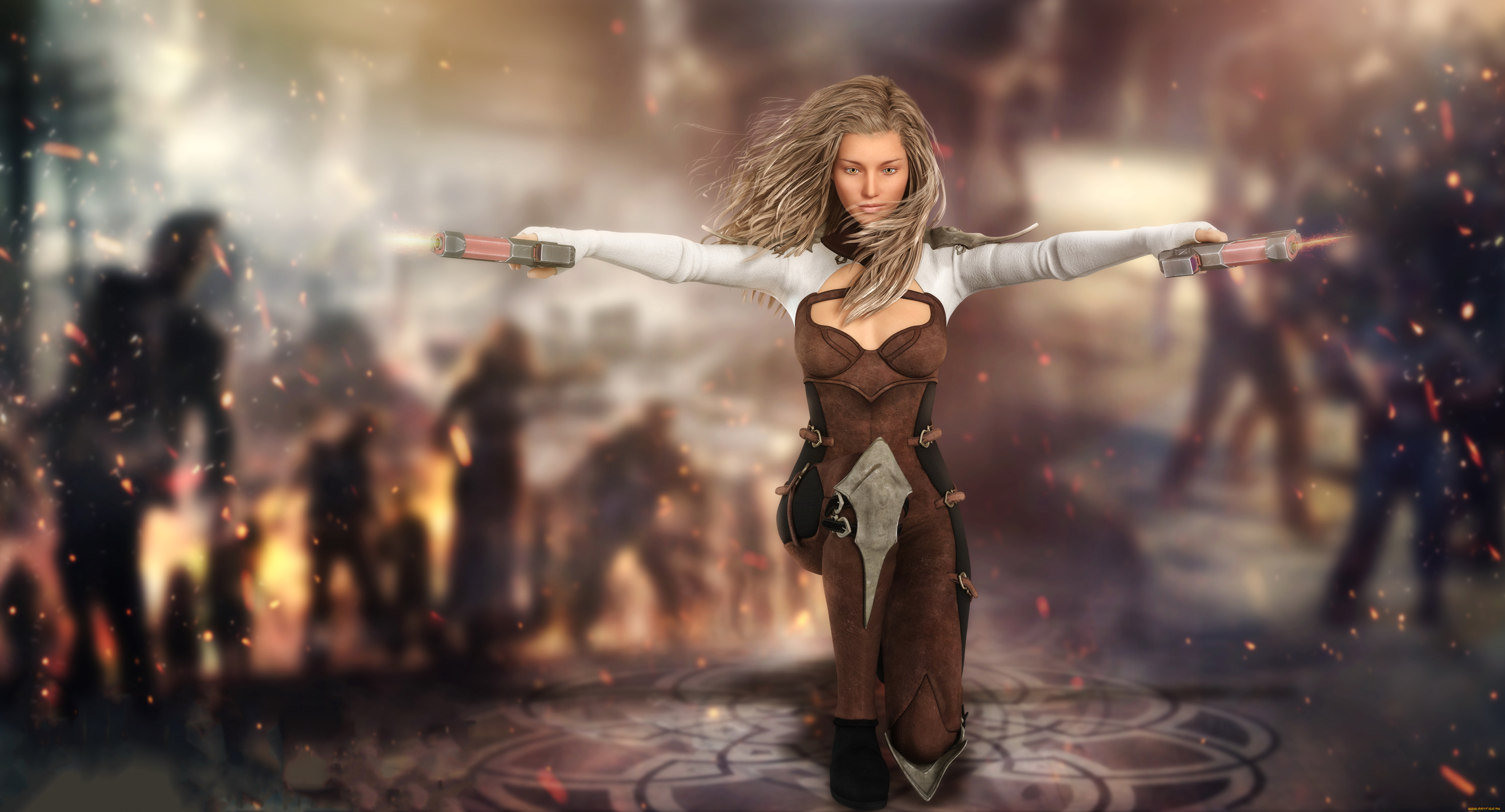 3д, графика, фантазия, , fantasy, пистолет, девушка, фон