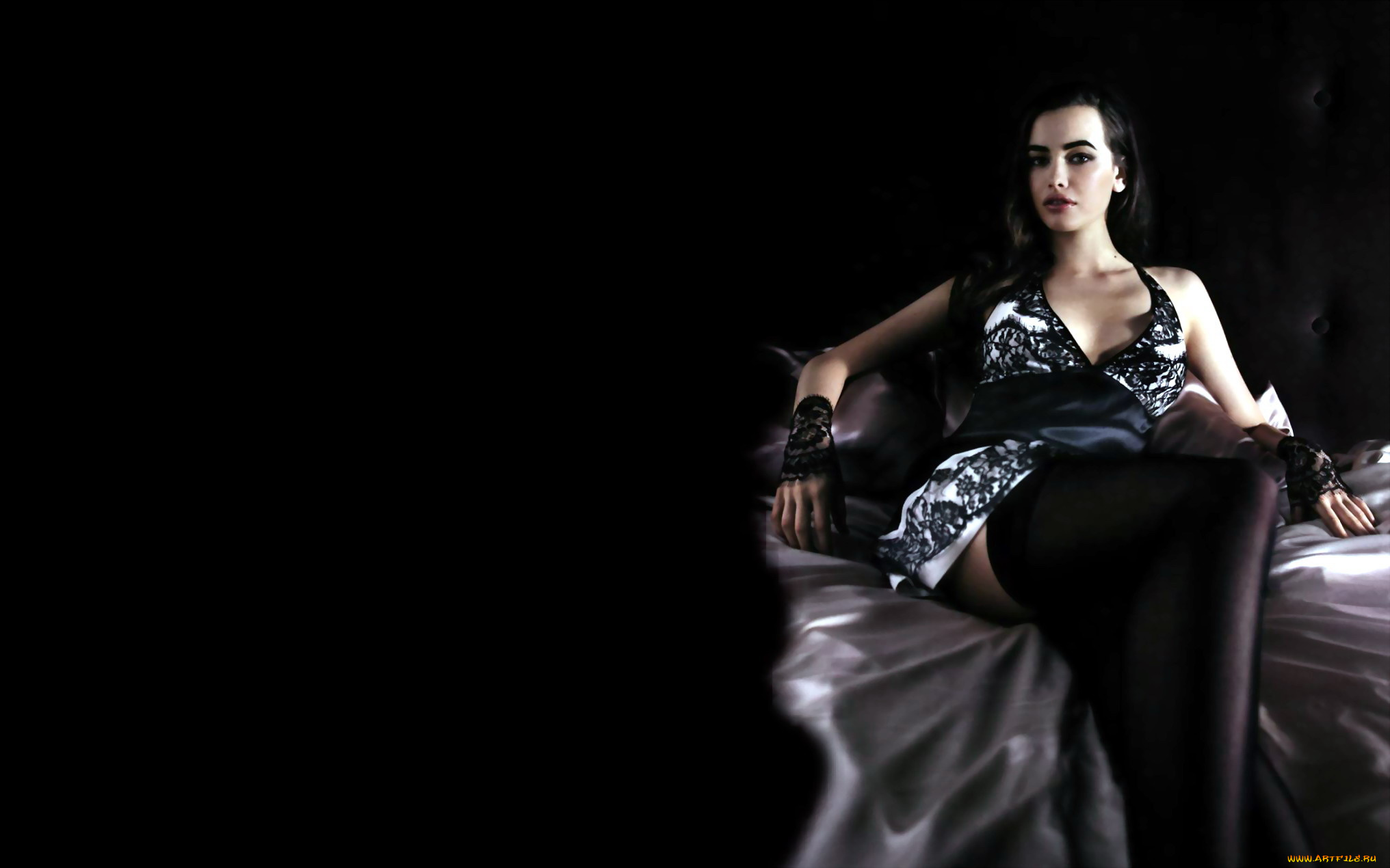 девушки, sarah, stephens, чулки, модель, брюнетка, платье, перчатки