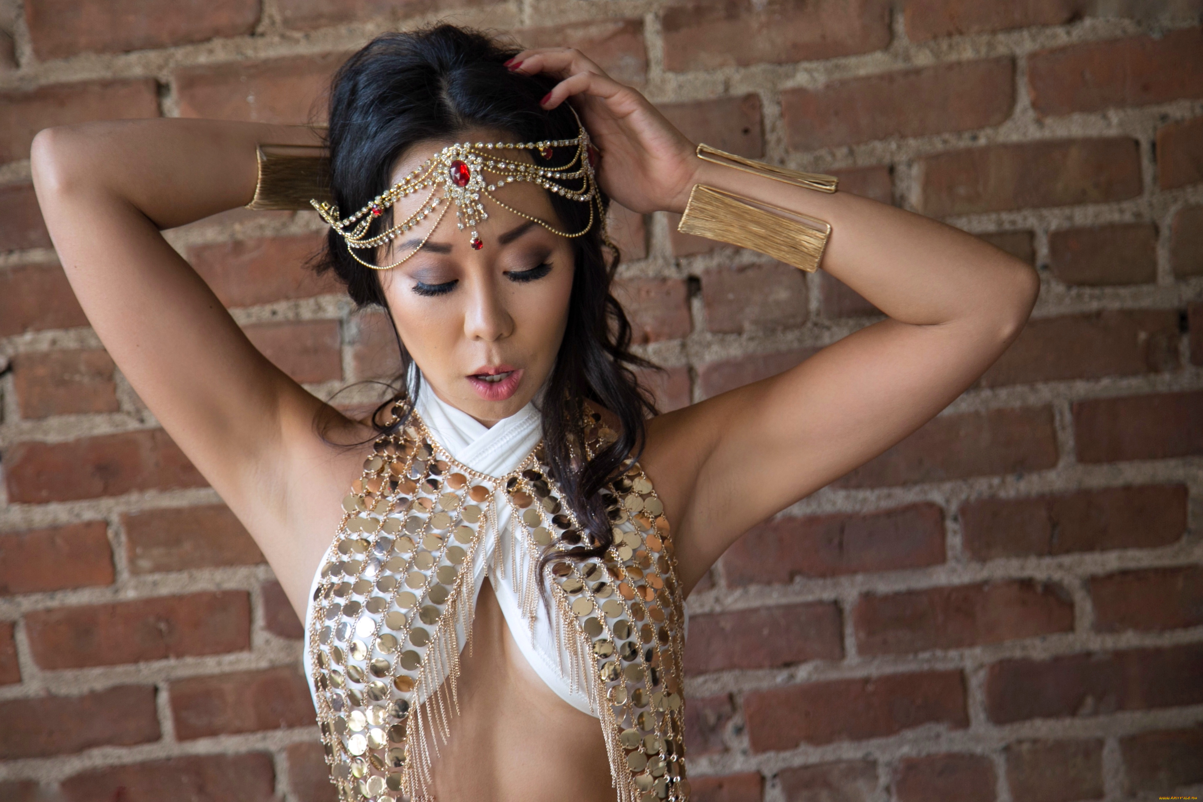 девушки, -unsort, , азиатки, украшения, брюнетка, стена