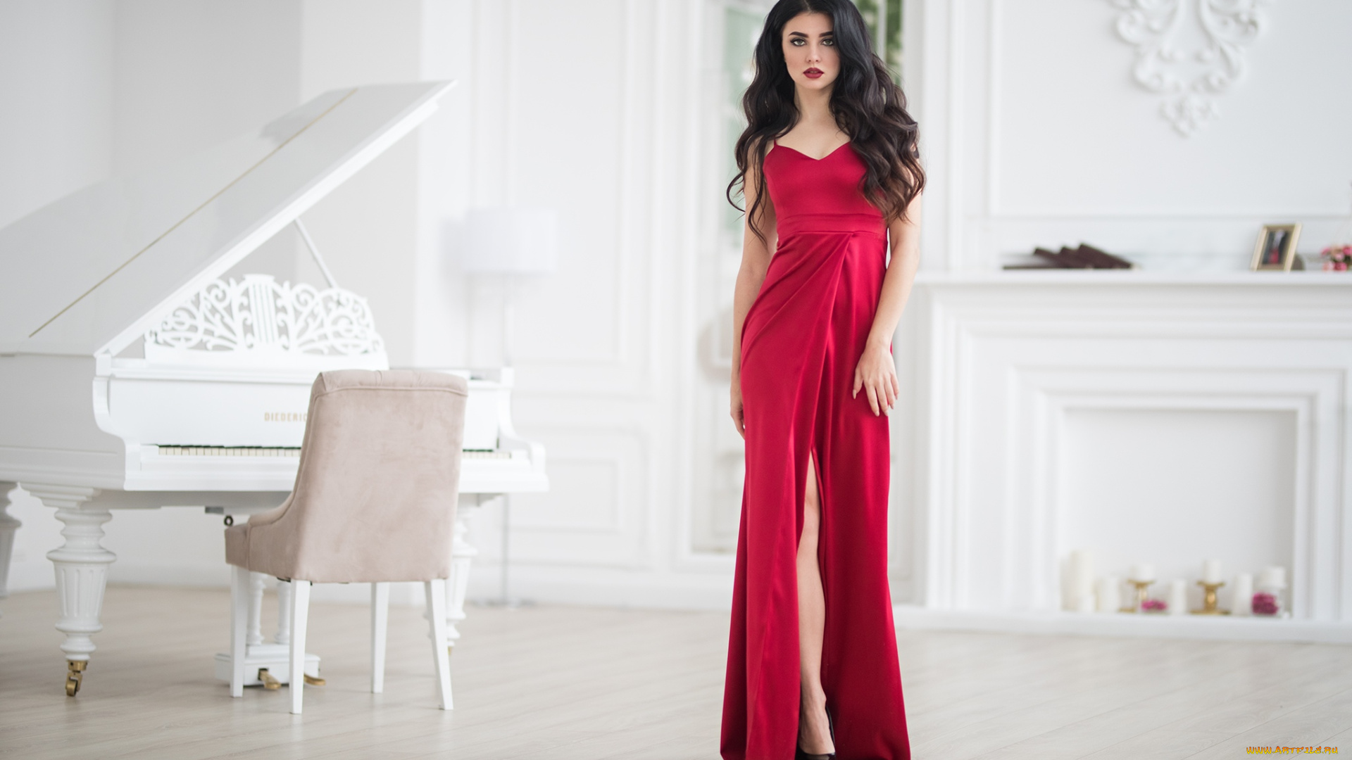 девушки, кристина, романова, dmitry, sn, брюнетка, смотрит, на, зрителя, модель, кристина, романова, женщины, в, помещении, комната, дмитрий, шульгин, фортепиано, высокие, каблуки, платье, красное, красная, помада