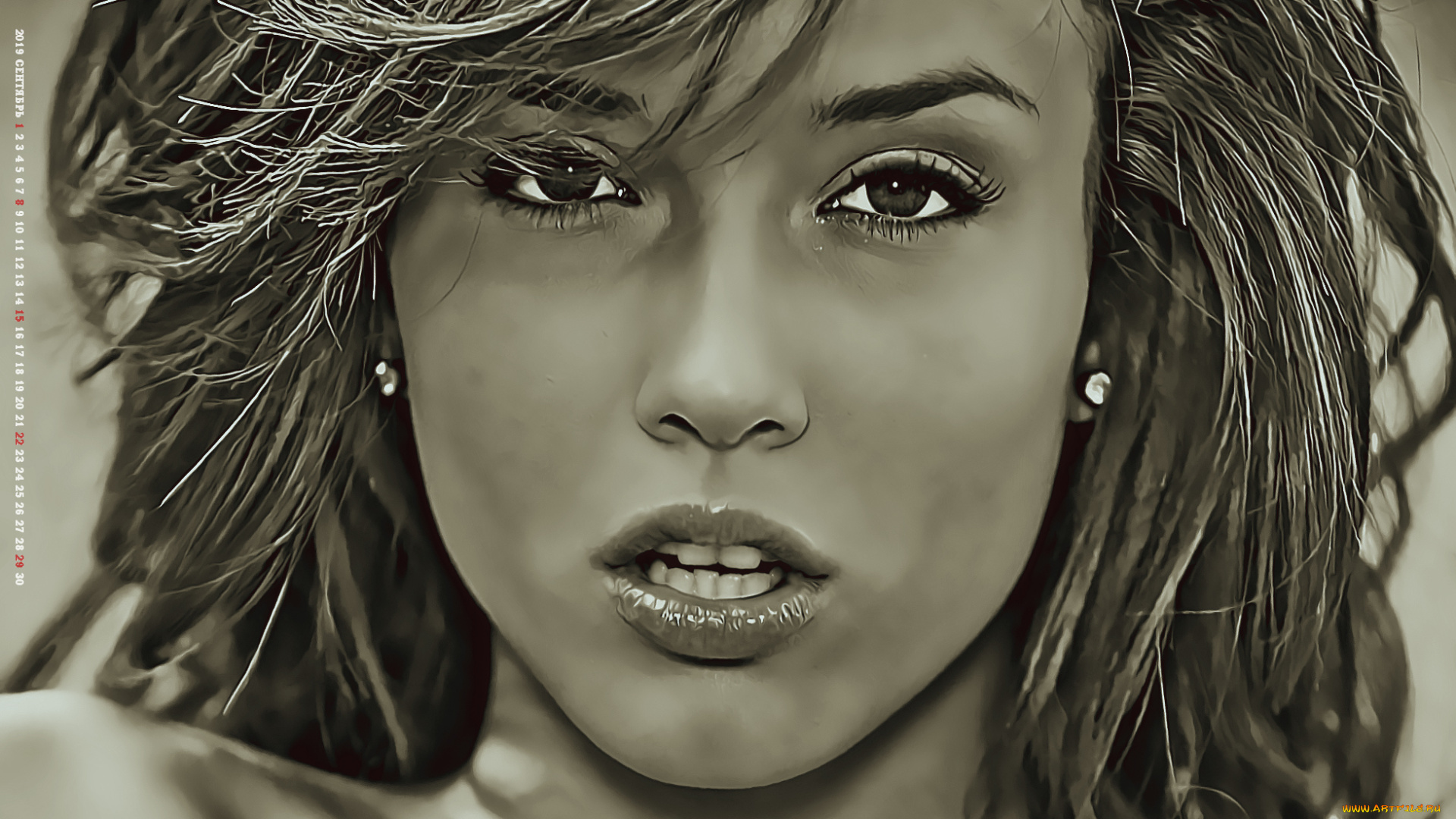 календари, компьютерный, дизайн, 2019, женщина, девушка, взгляд, calendar, лицо