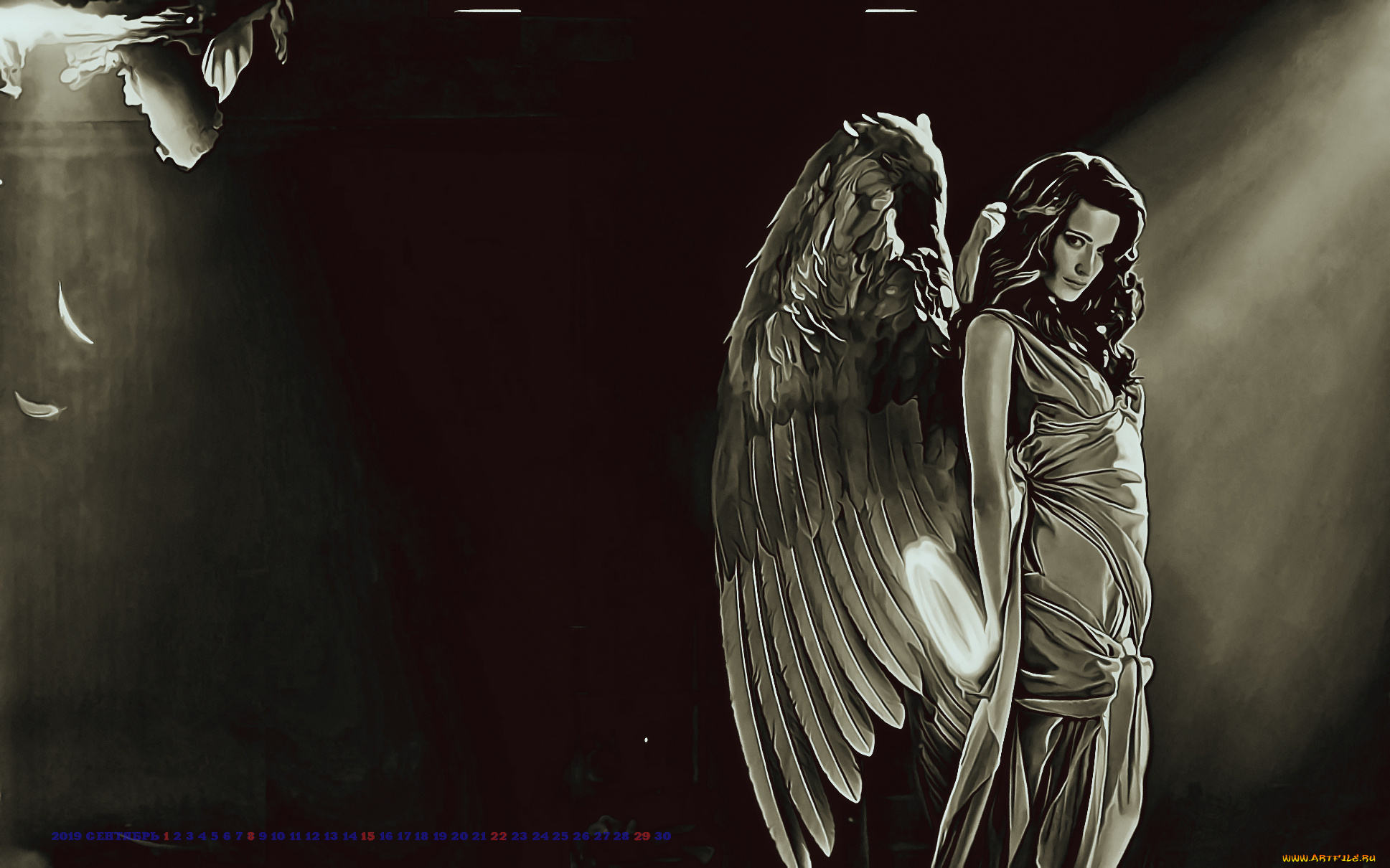 календари, компьютерный, дизайн, ангел, девушка, женщина, крылья, calendar, 2019