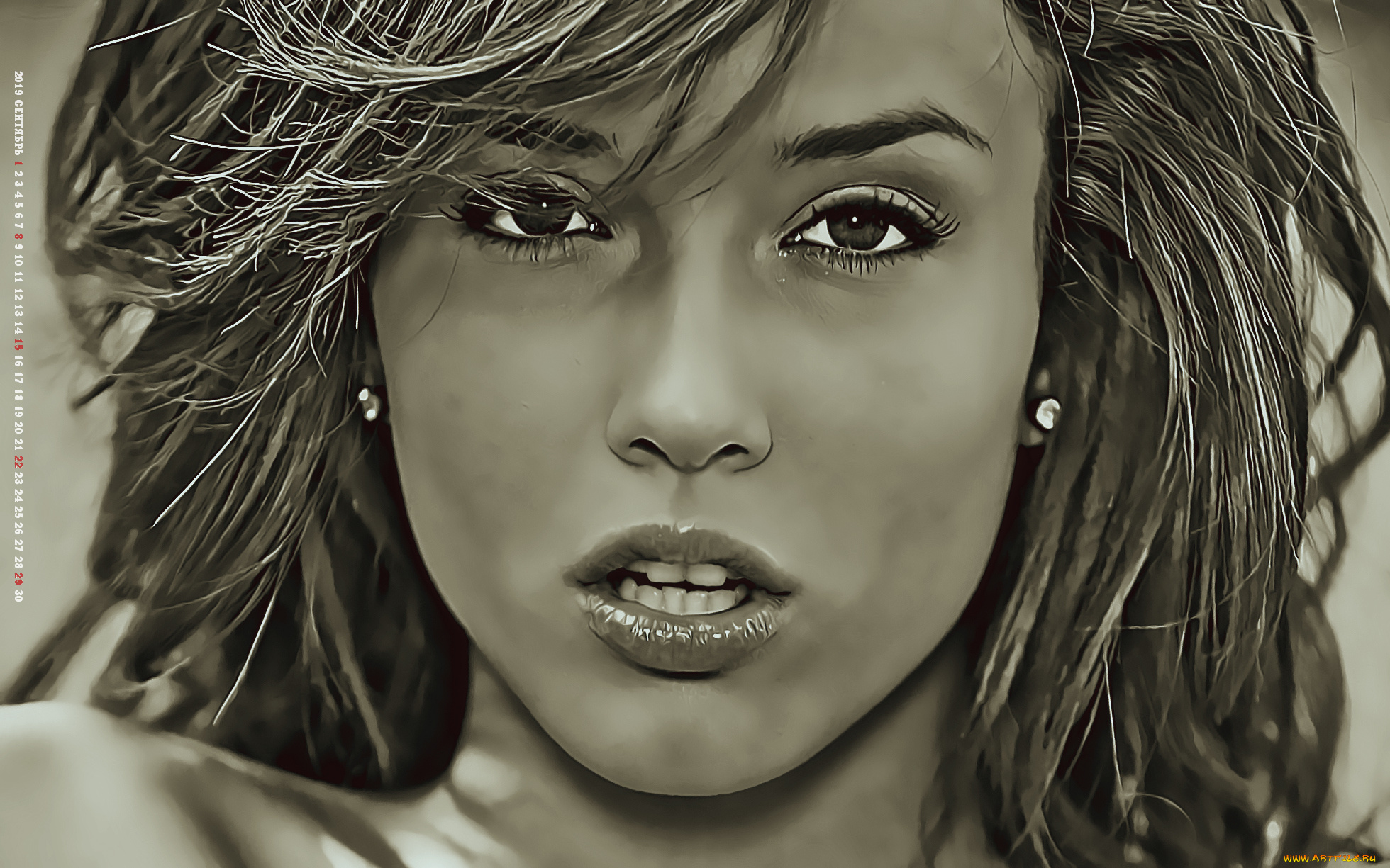 календари, компьютерный, дизайн, 2019, женщина, девушка, взгляд, calendar, лицо