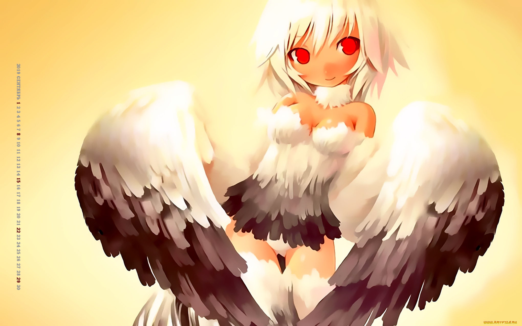 календари, аниме, девушка, крылья, 2019, calendar, перо, существо