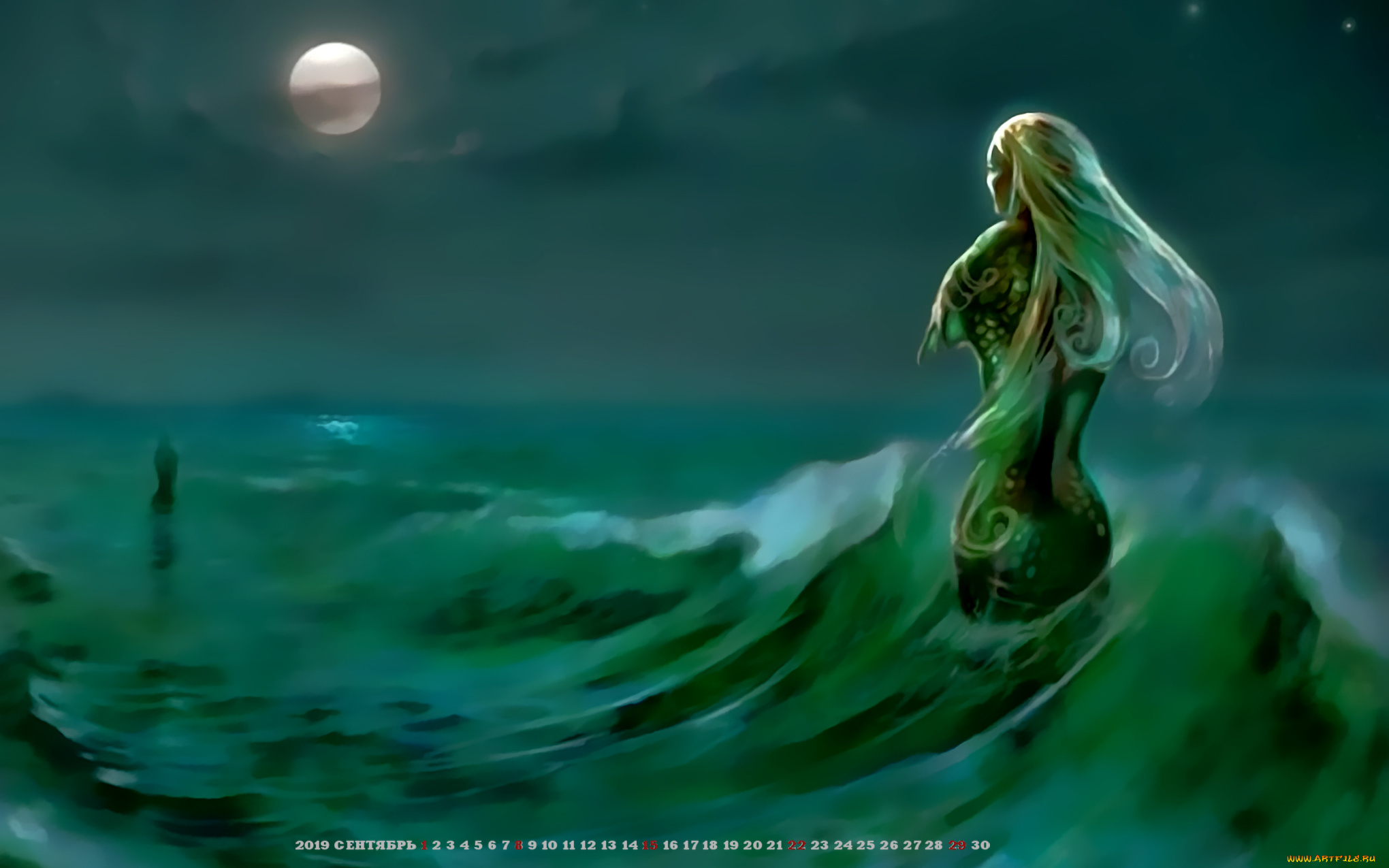 календари, фэнтези, водоем, девушка, calendar, 2019