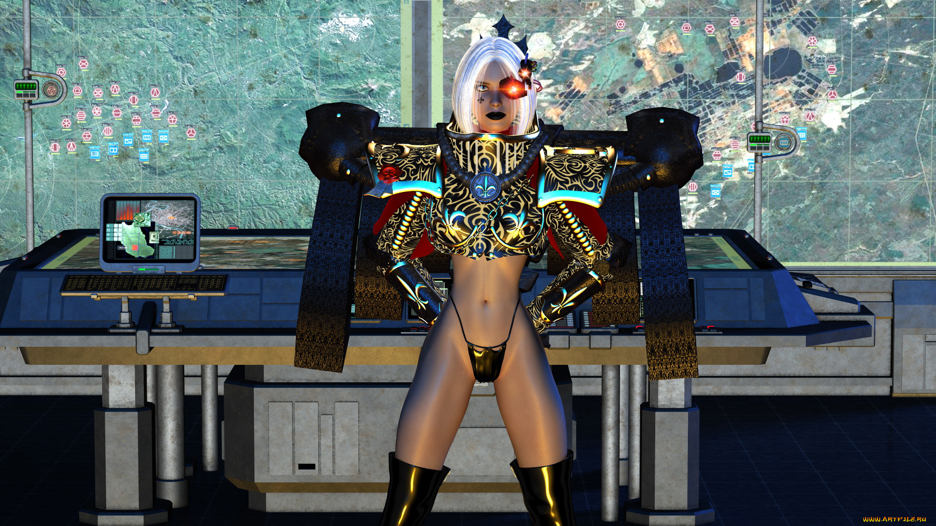 3д, графика, фантазия, , fantasy, девушка, фон, взгляд, униформа